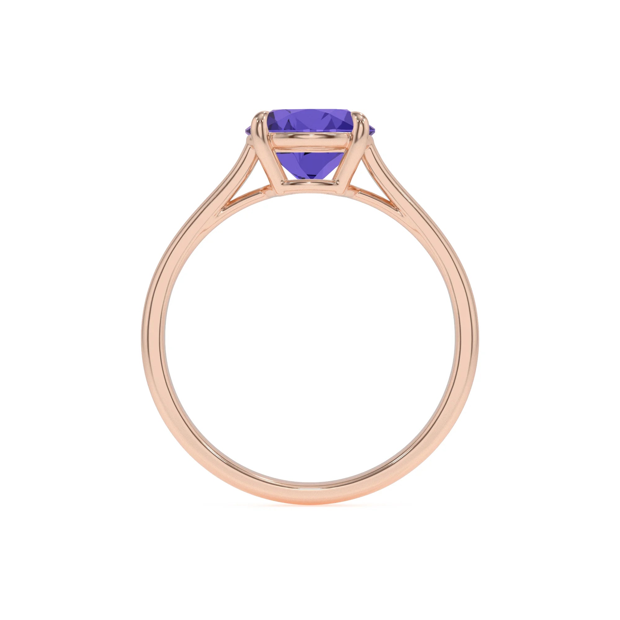 lab grown tanzanite round solitaire rings in rose gold