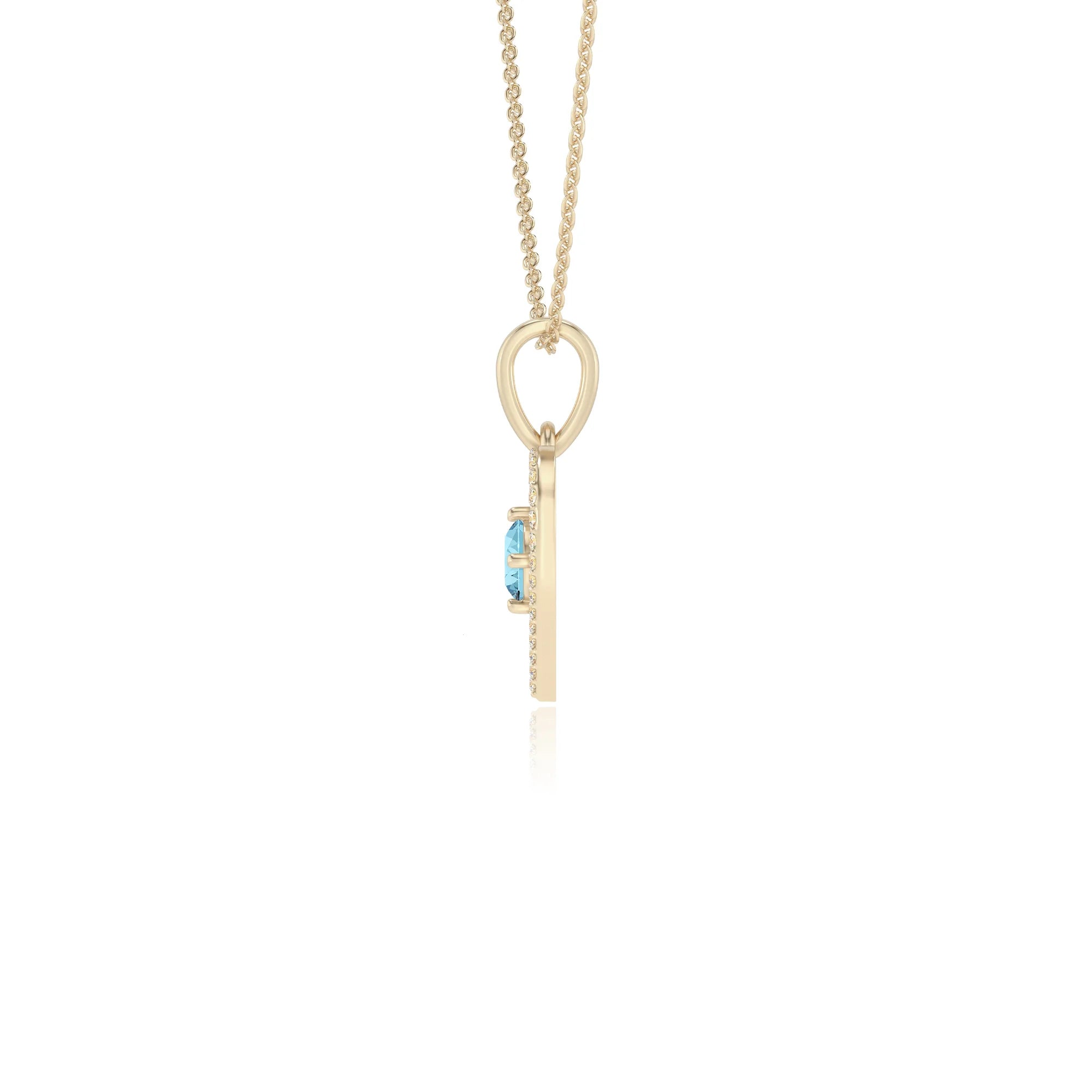 lab grown aquamarine round infinity necklaces in yellow gold