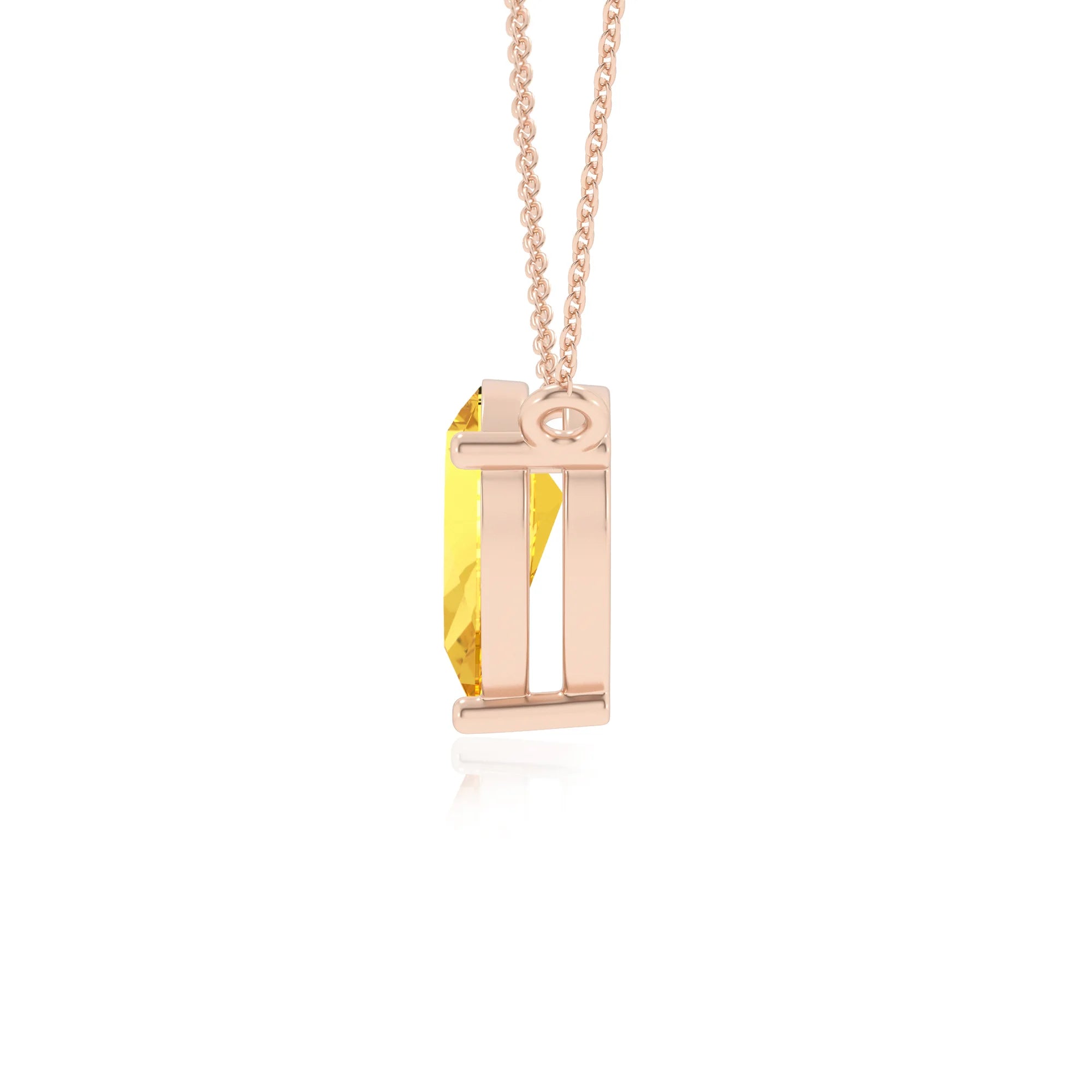 lab grown yellow-sapphire pear solitaire necklaces in rose gold