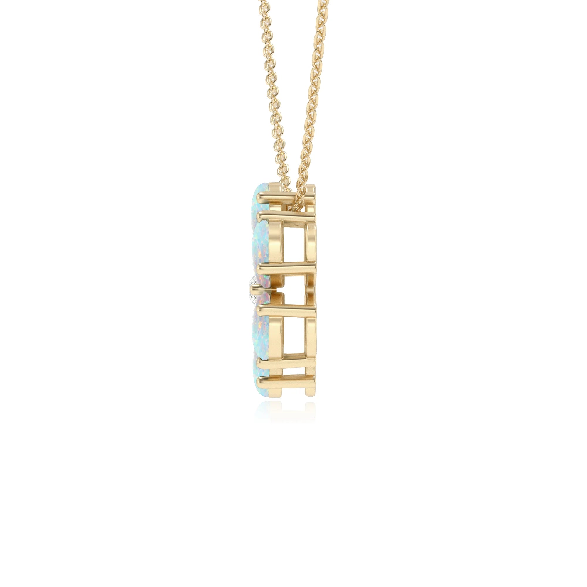 lab grown opal pear solitaire necklaces in yellow gold