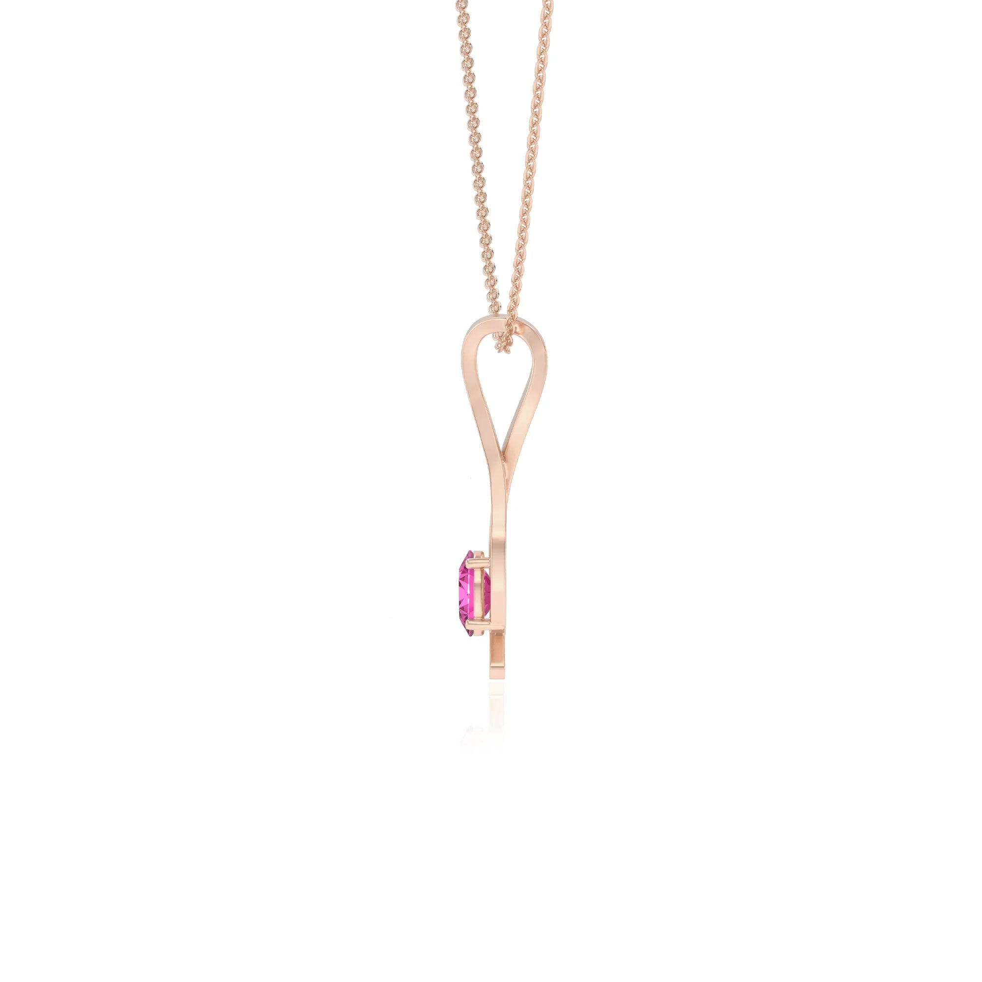 lab grown pink-sapphire oval solitaire necklaces in rose gold