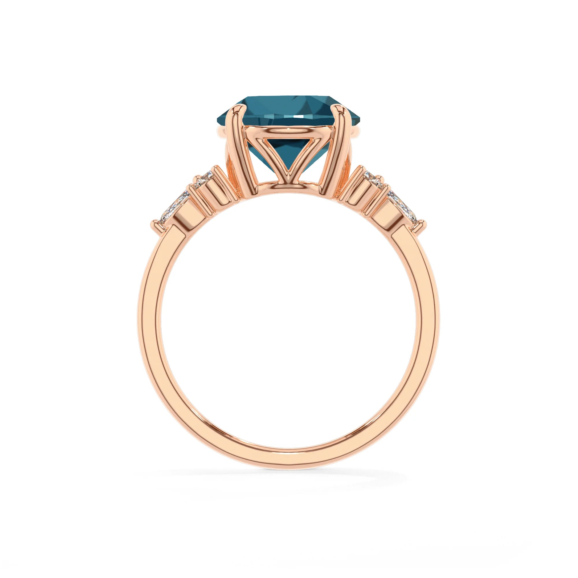 natural london-blue-topaz round solitaire rings in rose gold
