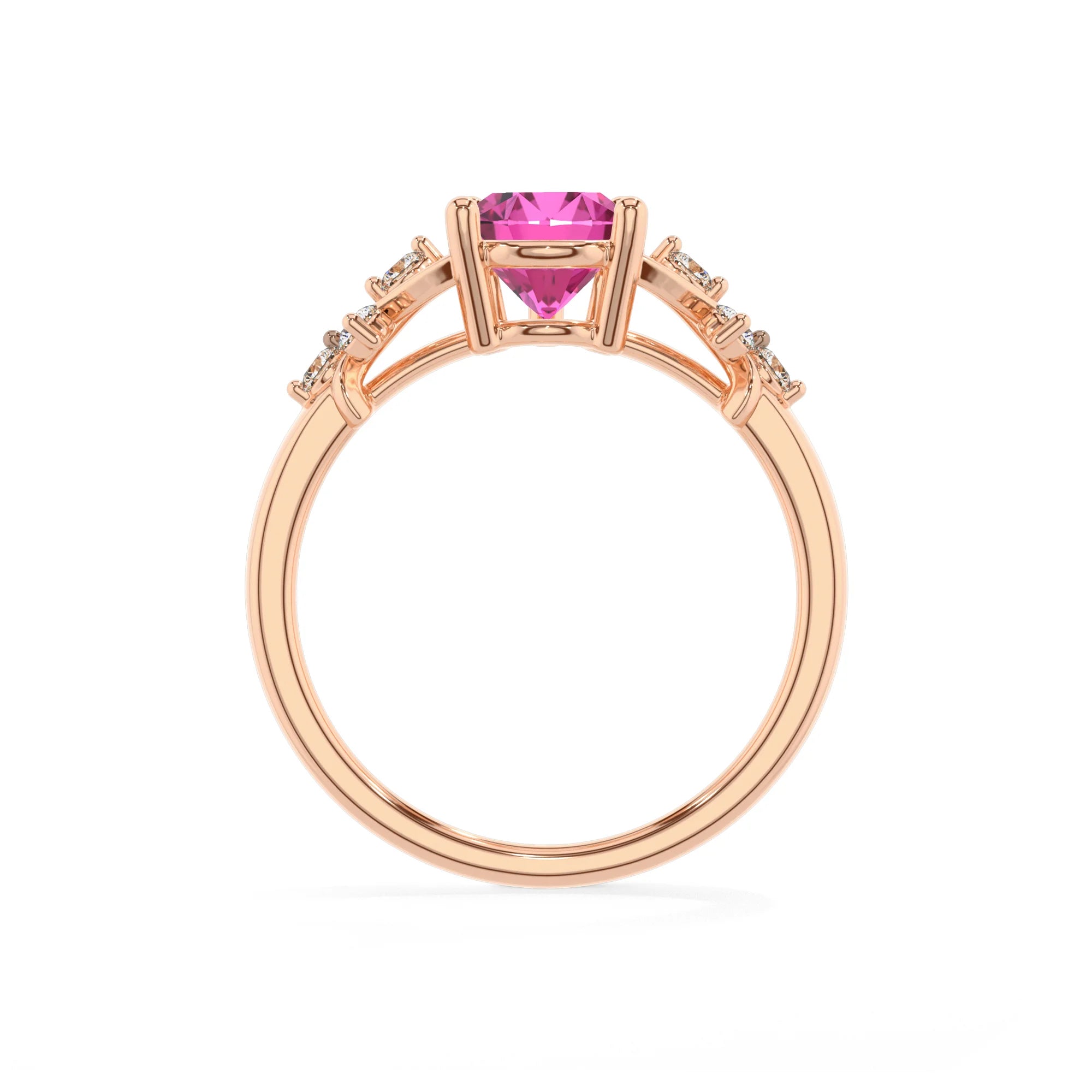 lab grown pink-sapphire pear solitaire rings in rose gold