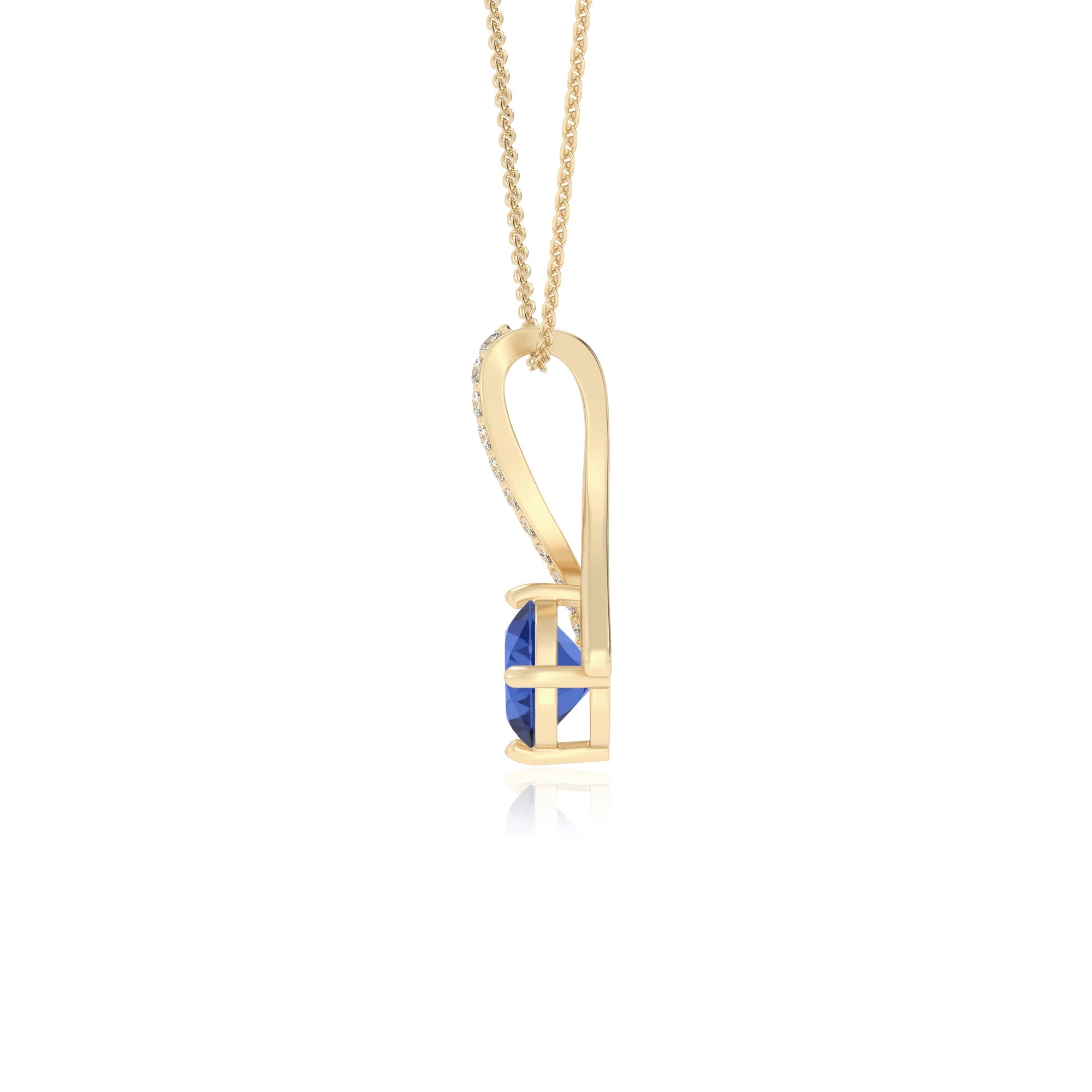 lab grown blue-sapphire round solitaire necklaces in yellow gold