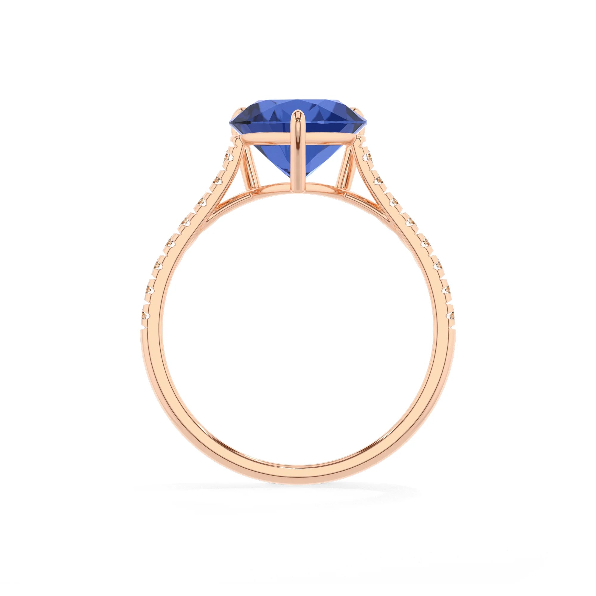 lab grown blue-sapphire heart half eternity solitaire engagement rings in rose gold
