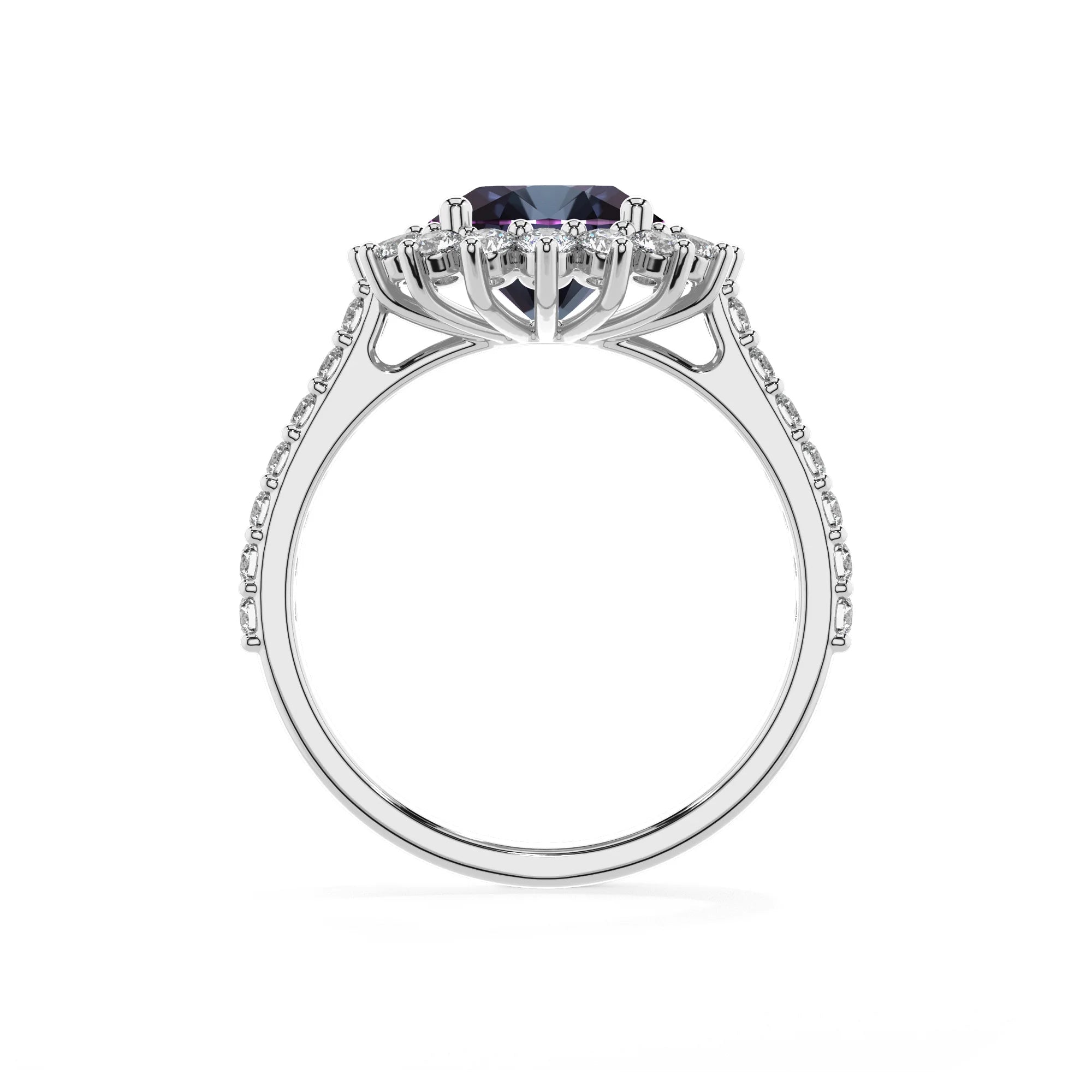 lab grown alexandrite round solitaire rings in white gold