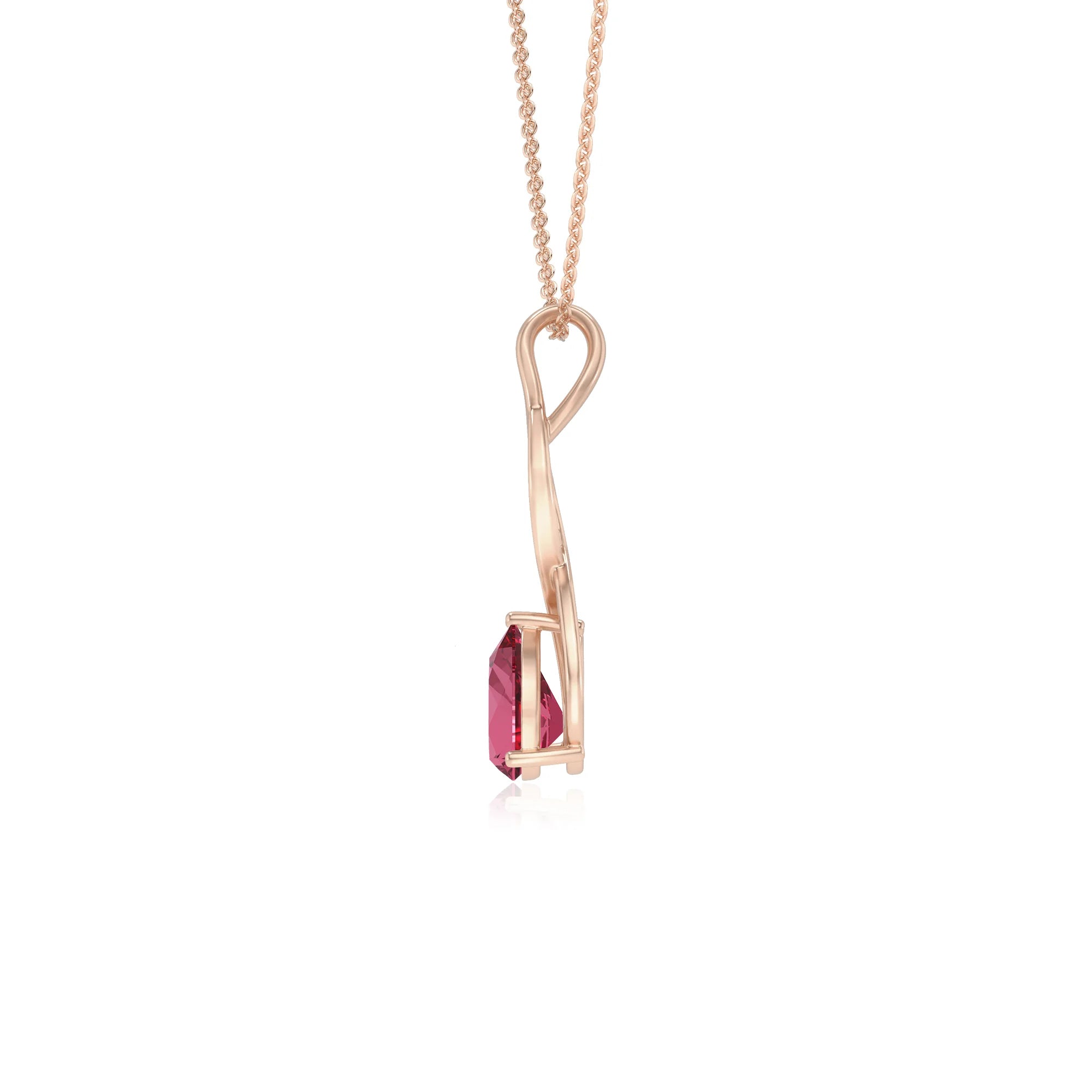 lab grown pink-tourmaline pear solitaire necklaces in rose gold
