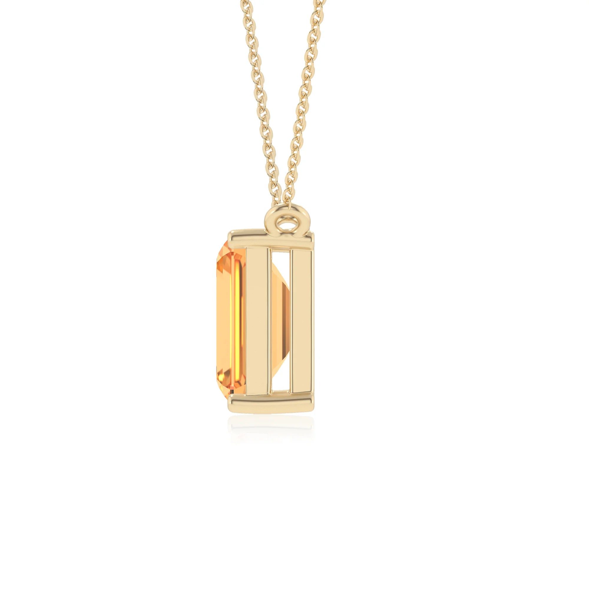 lab grown citrine emerald cut solitaire necklaces in yellow gold