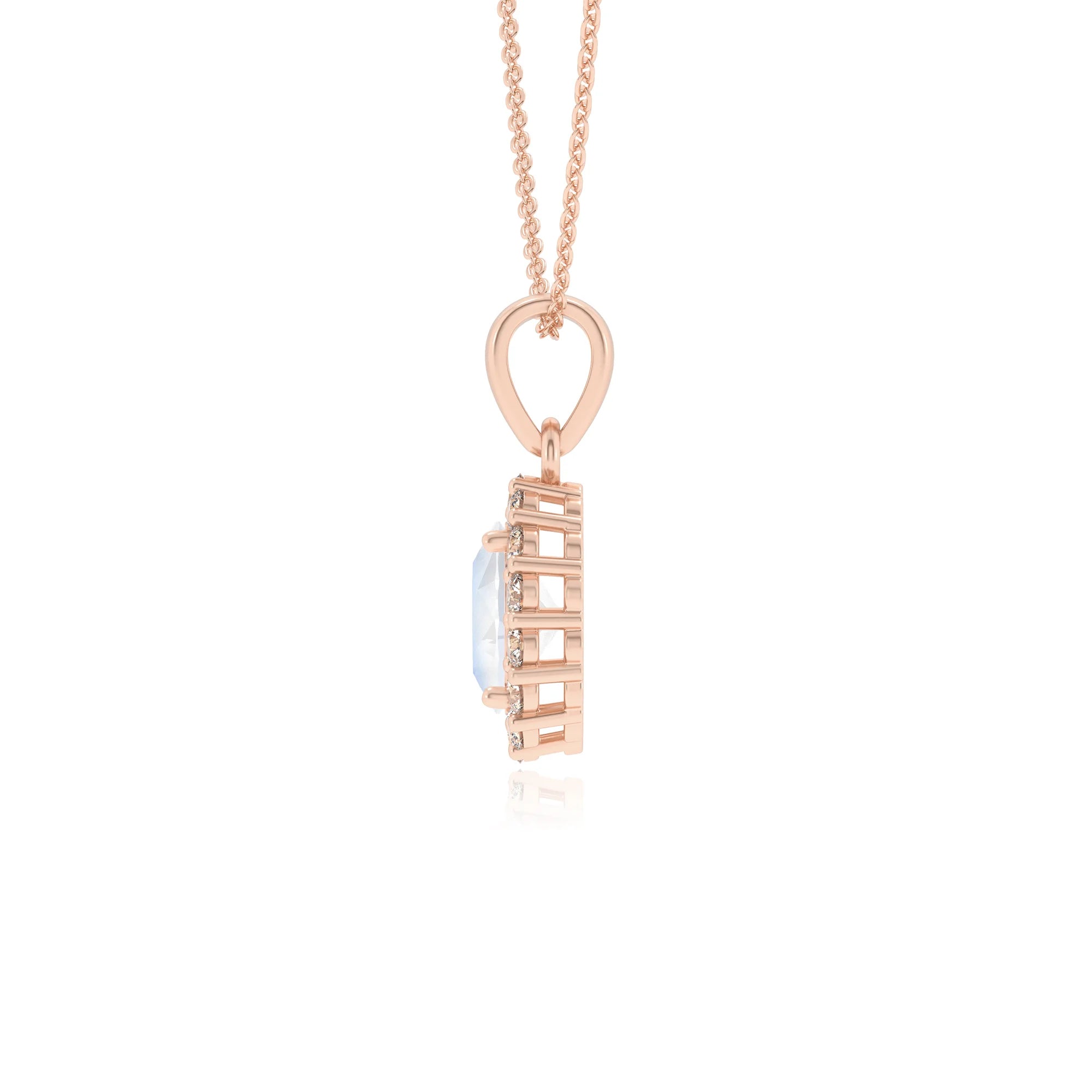 natural rainbow-moonstone oval solitaire necklaces in rose gold