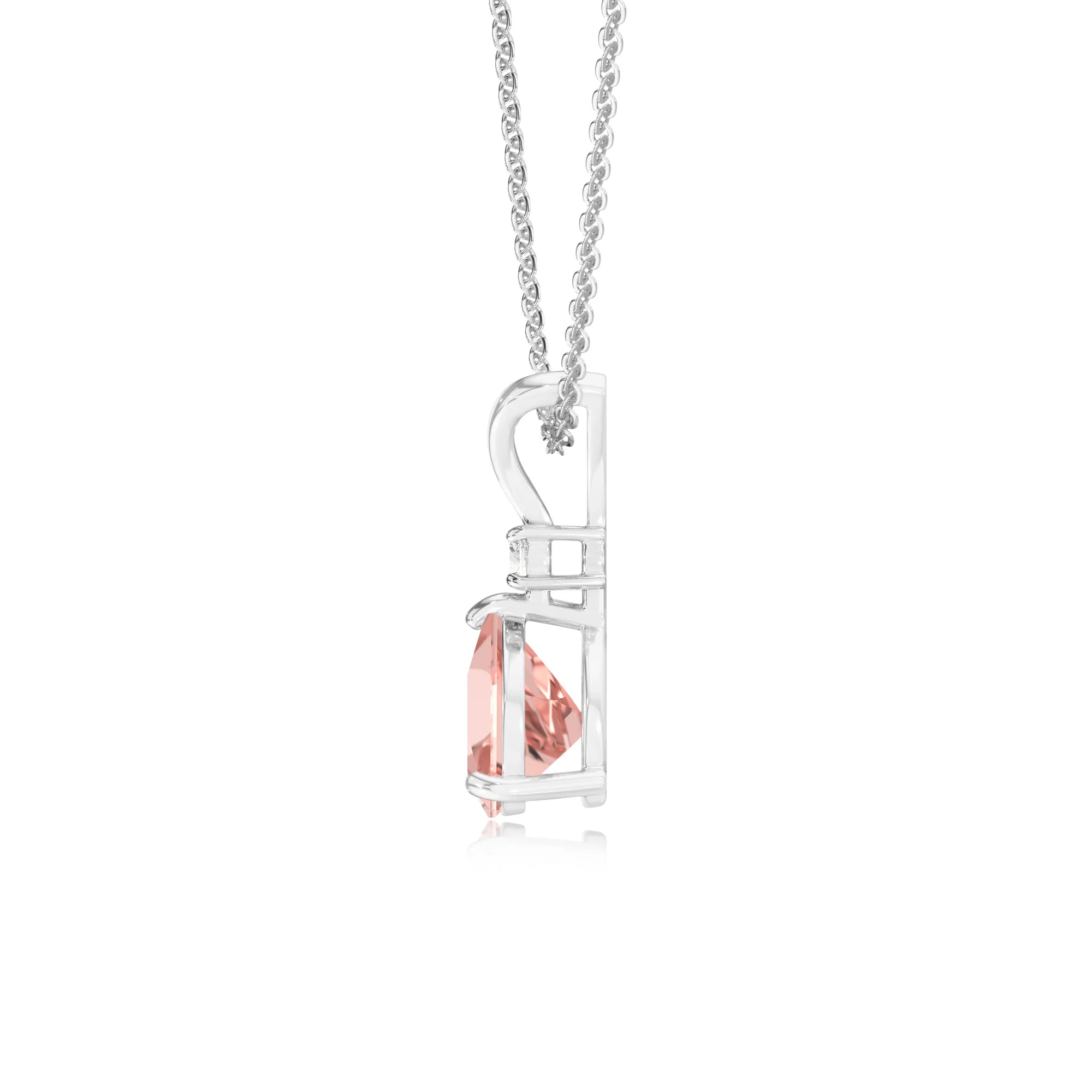 lab grown morganite trillion solitaire v-bale necklaces in sterling silver