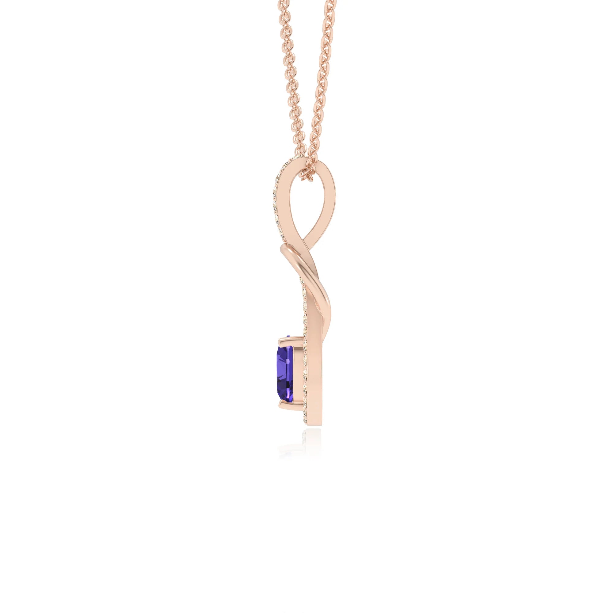 lab grown tanzanite heart infinity v-bale necklaces in rose gold