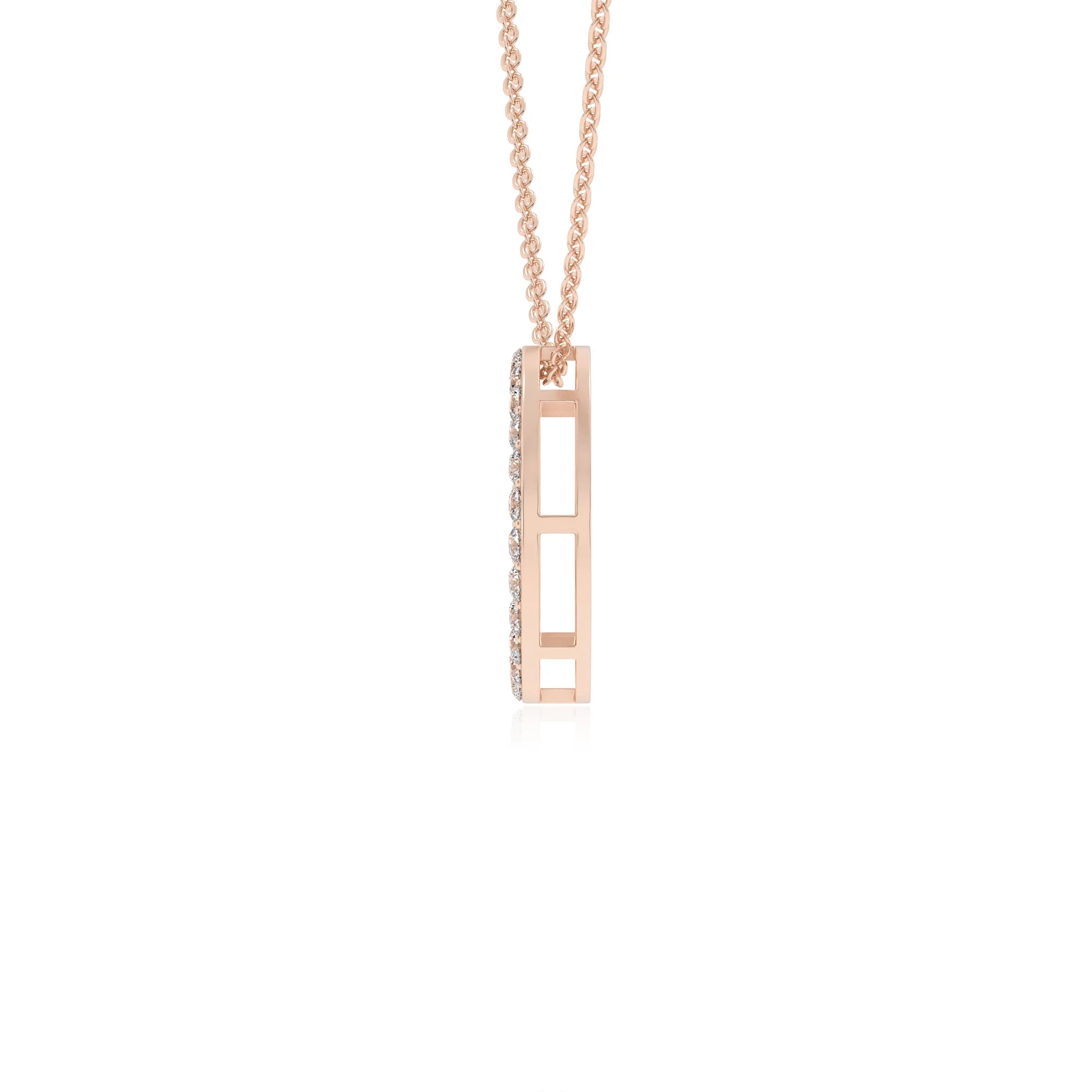 lab grown moissanite round v-bale necklaces in rose gold
