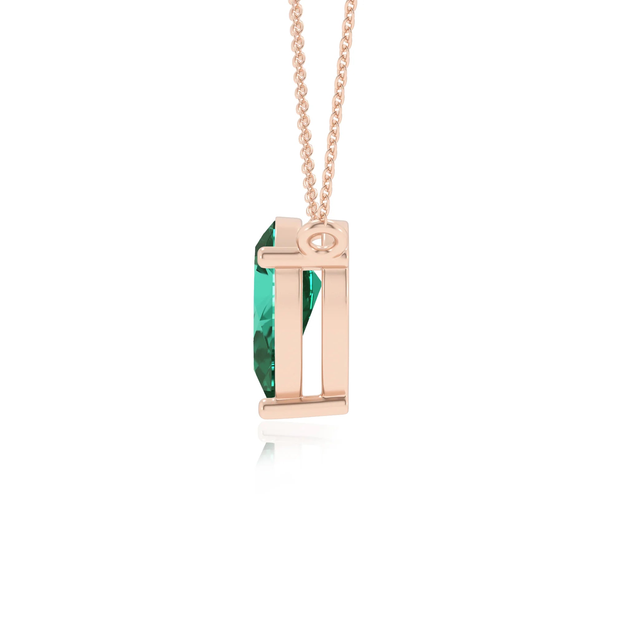 lab grown emerald pear solitaire necklaces in rose gold