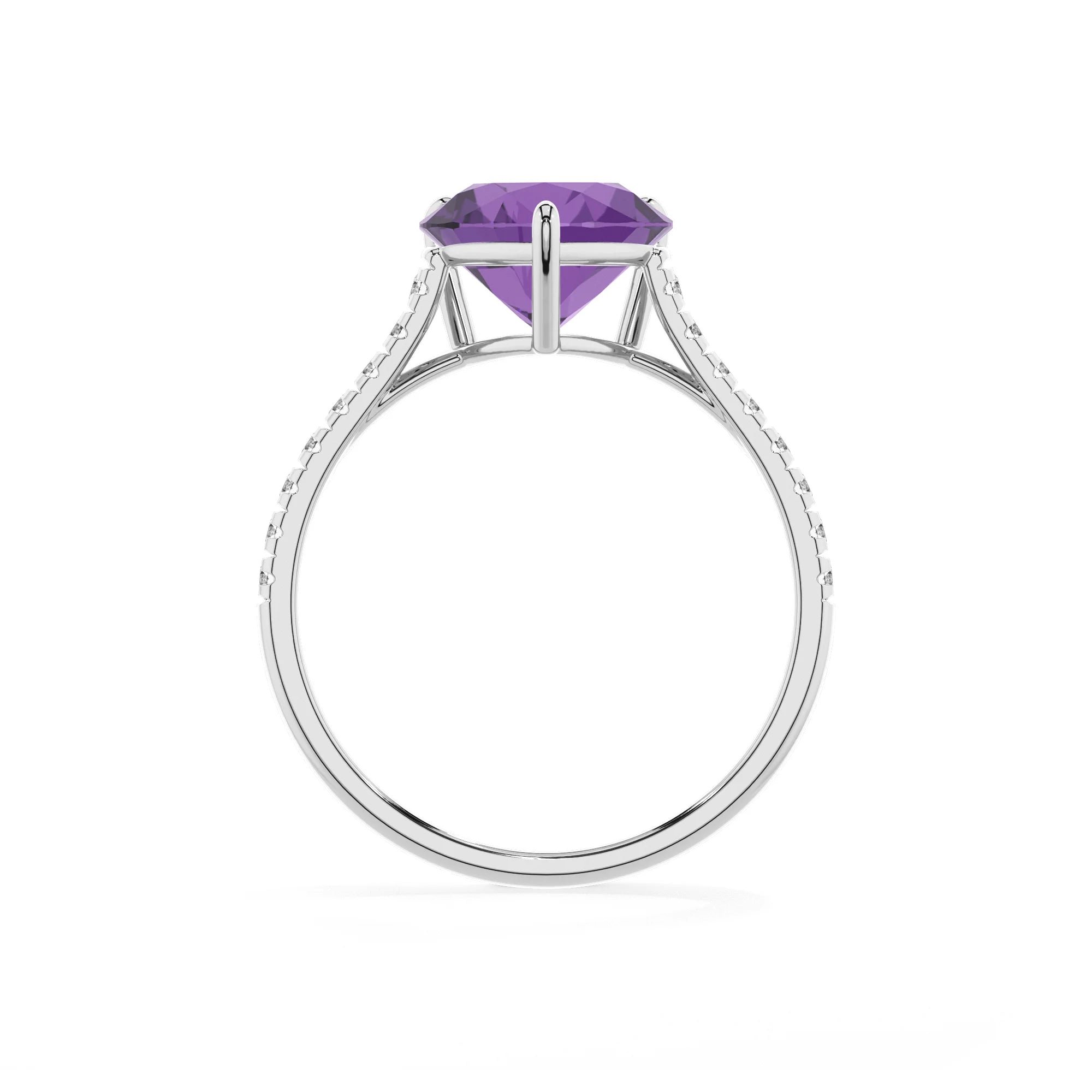 lab grown amethyst heart half eternity solitaire engagement rings in platinum