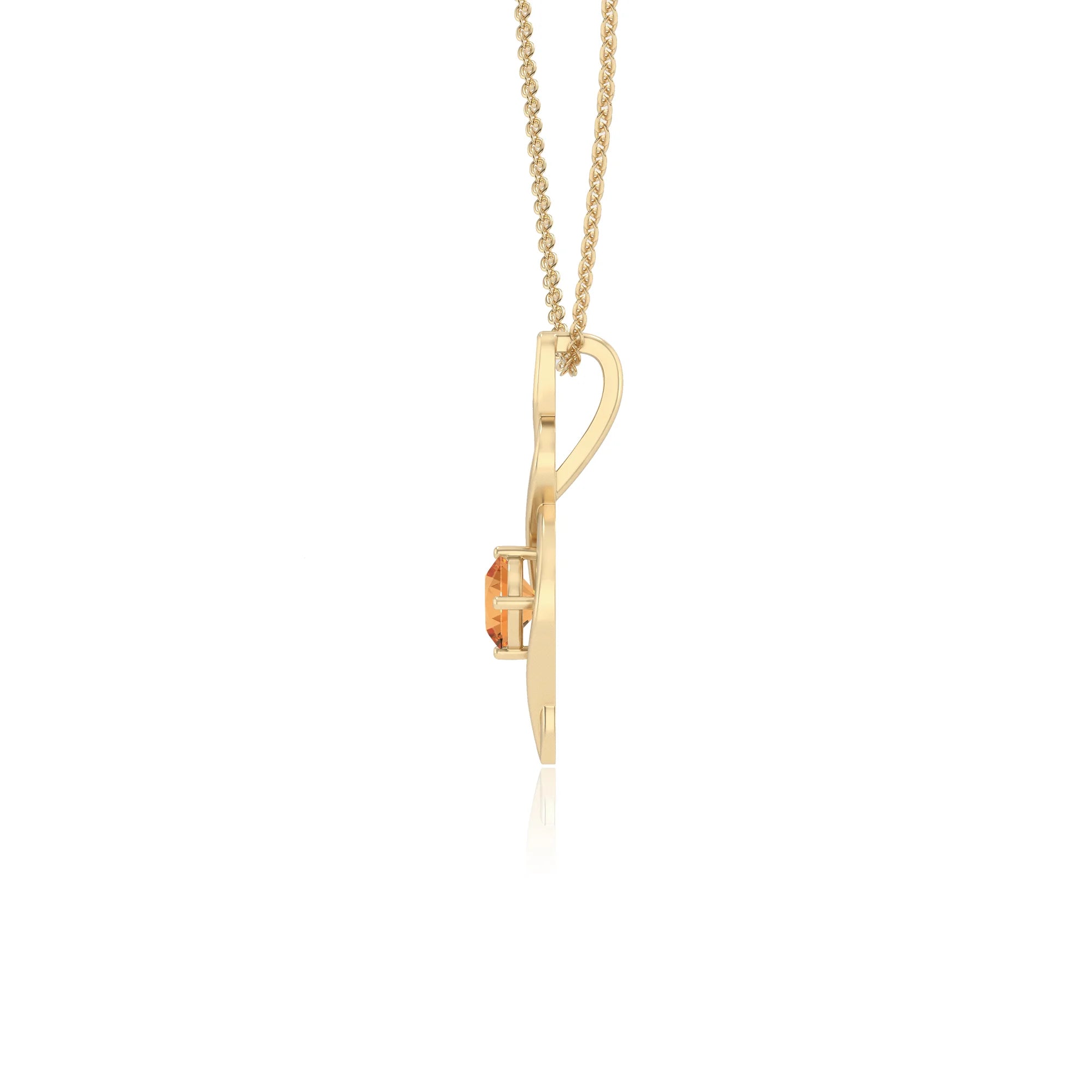 lab grown citrine round solitaire necklaces in yellow gold