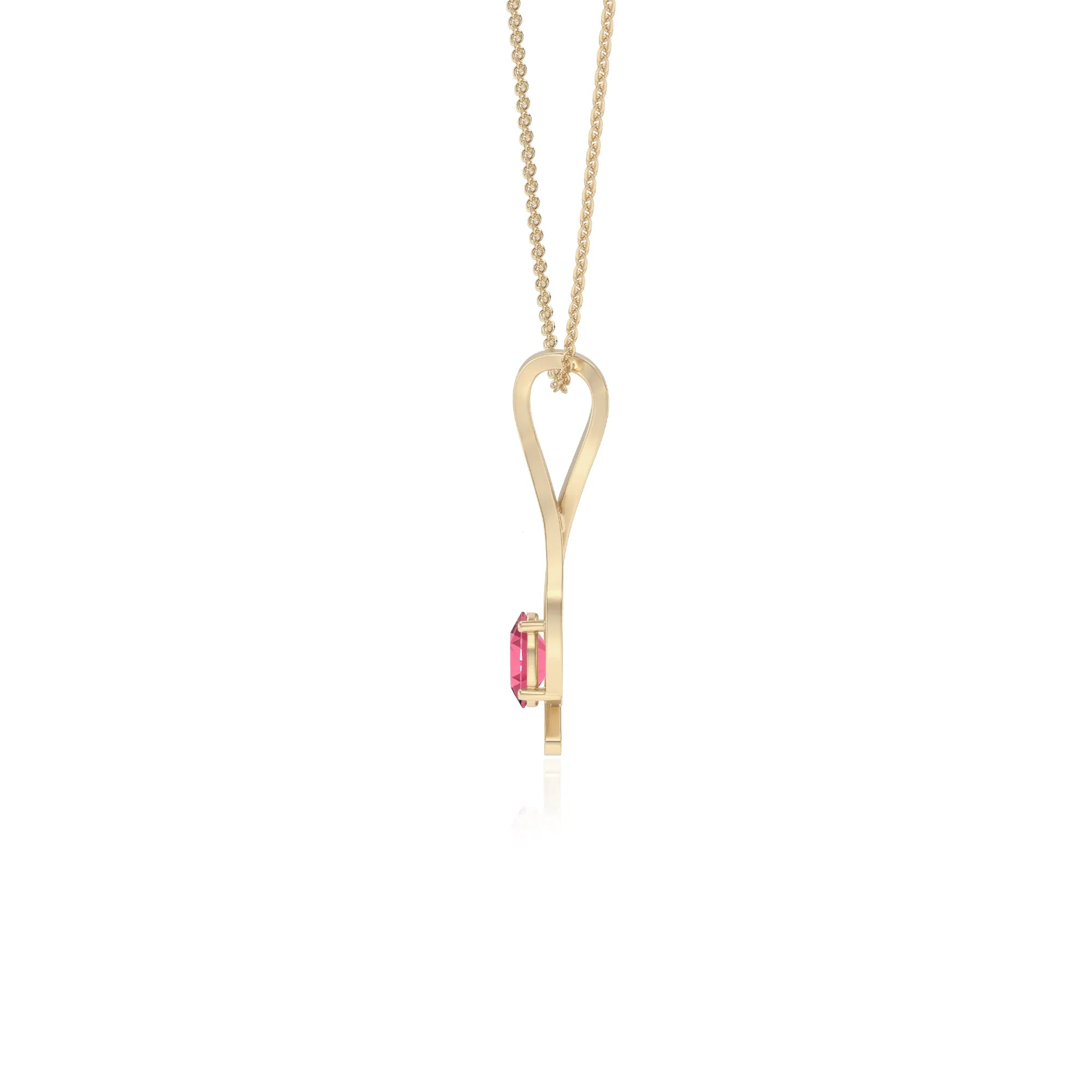 lab grown pink-tourmaline oval solitaire necklaces in yellow gold