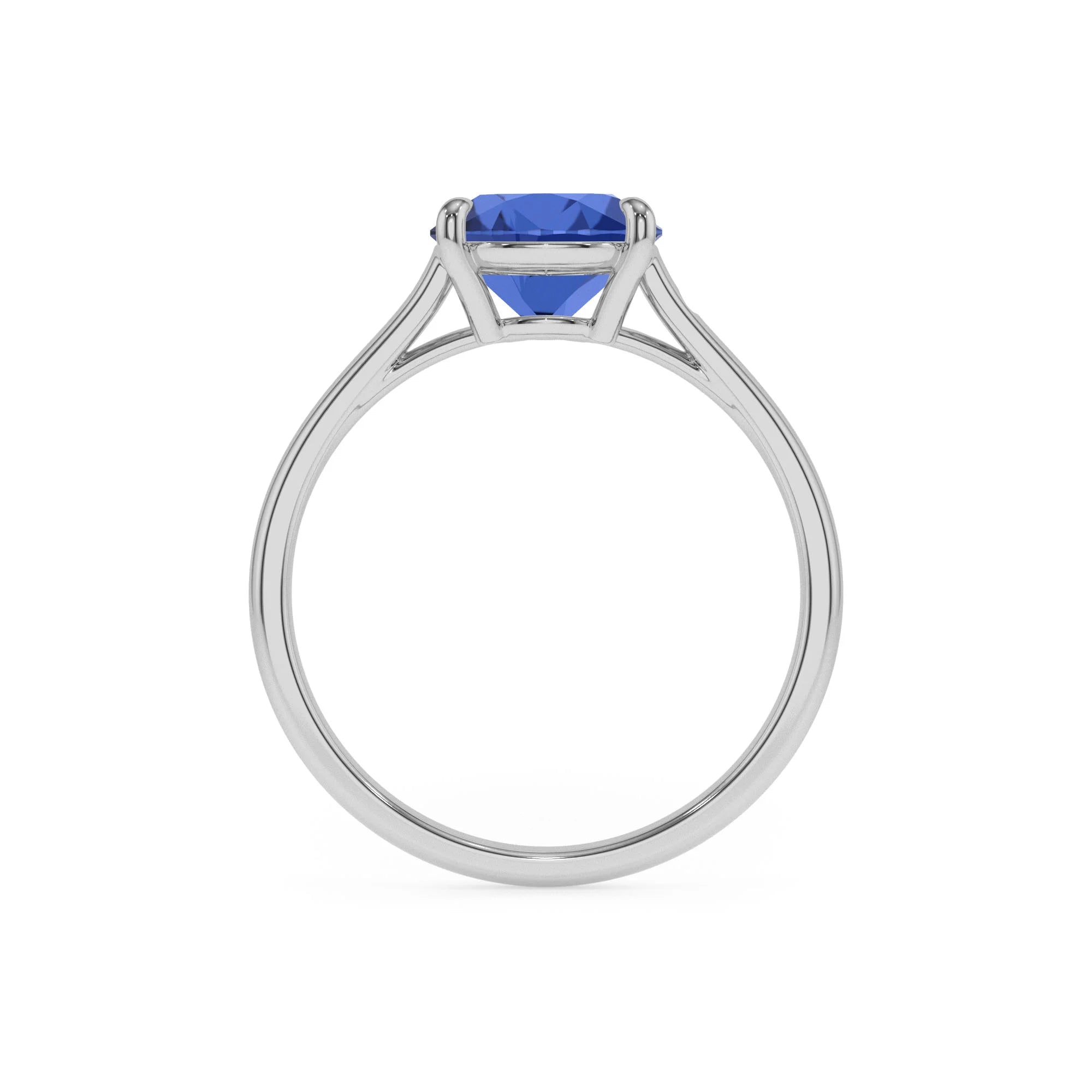 lab grown blue-sapphire cushion solitaire rings in sterling silver