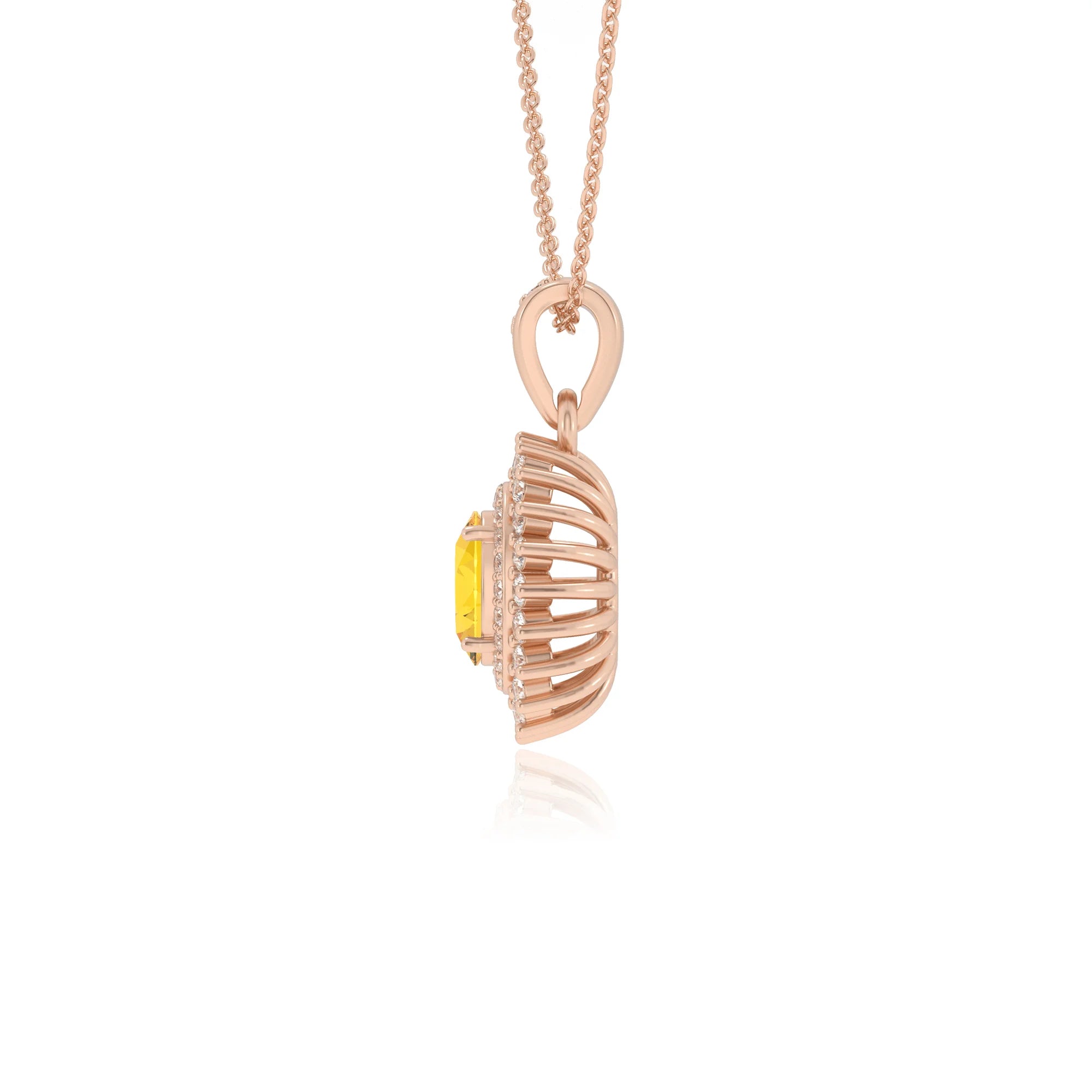 lab grown yellow-sapphire oval halo necklaces in rose gold