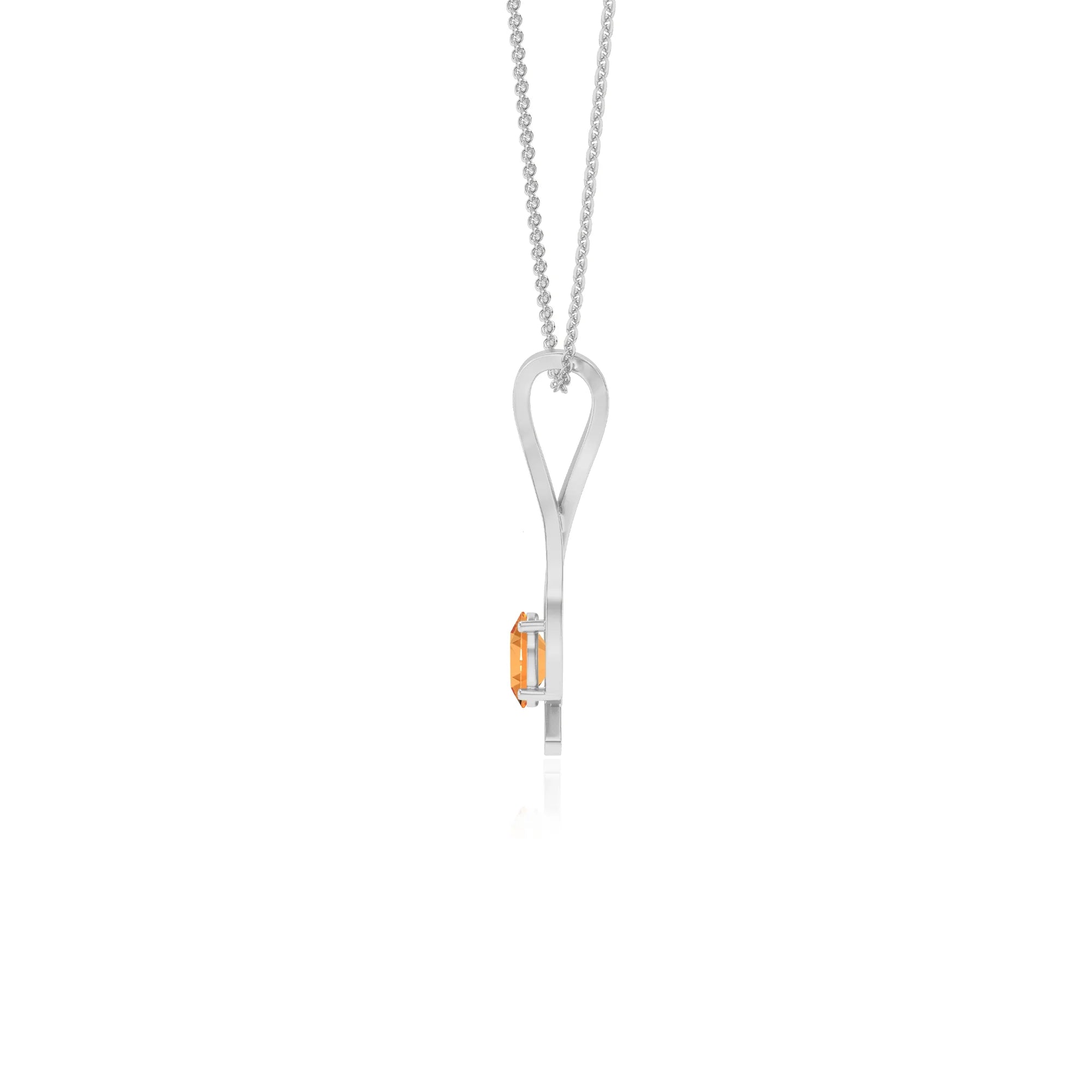 lab grown citrine oval solitaire necklaces in white gold