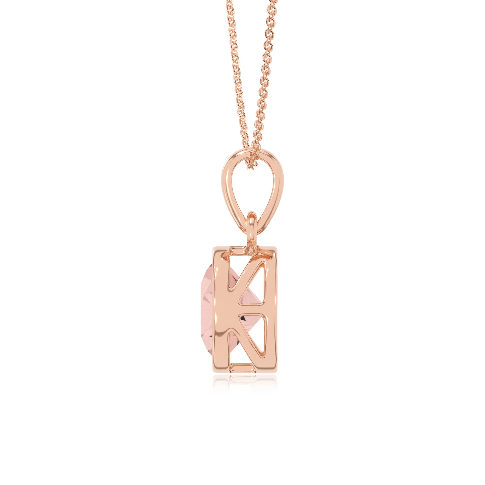 lab grown morganite round solitaire necklaces in rose gold