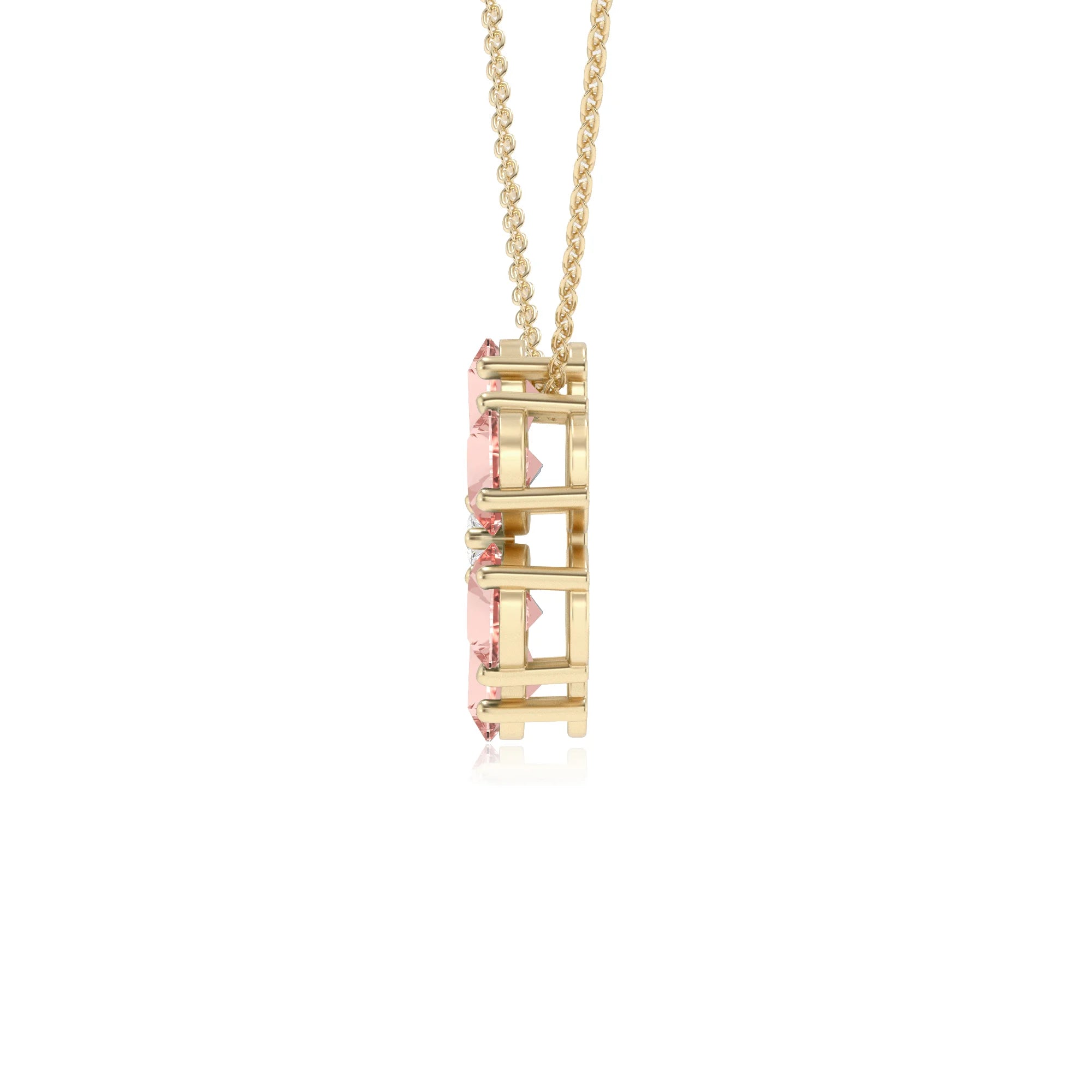 lab grown morganite pear solitaire necklaces in yellow gold