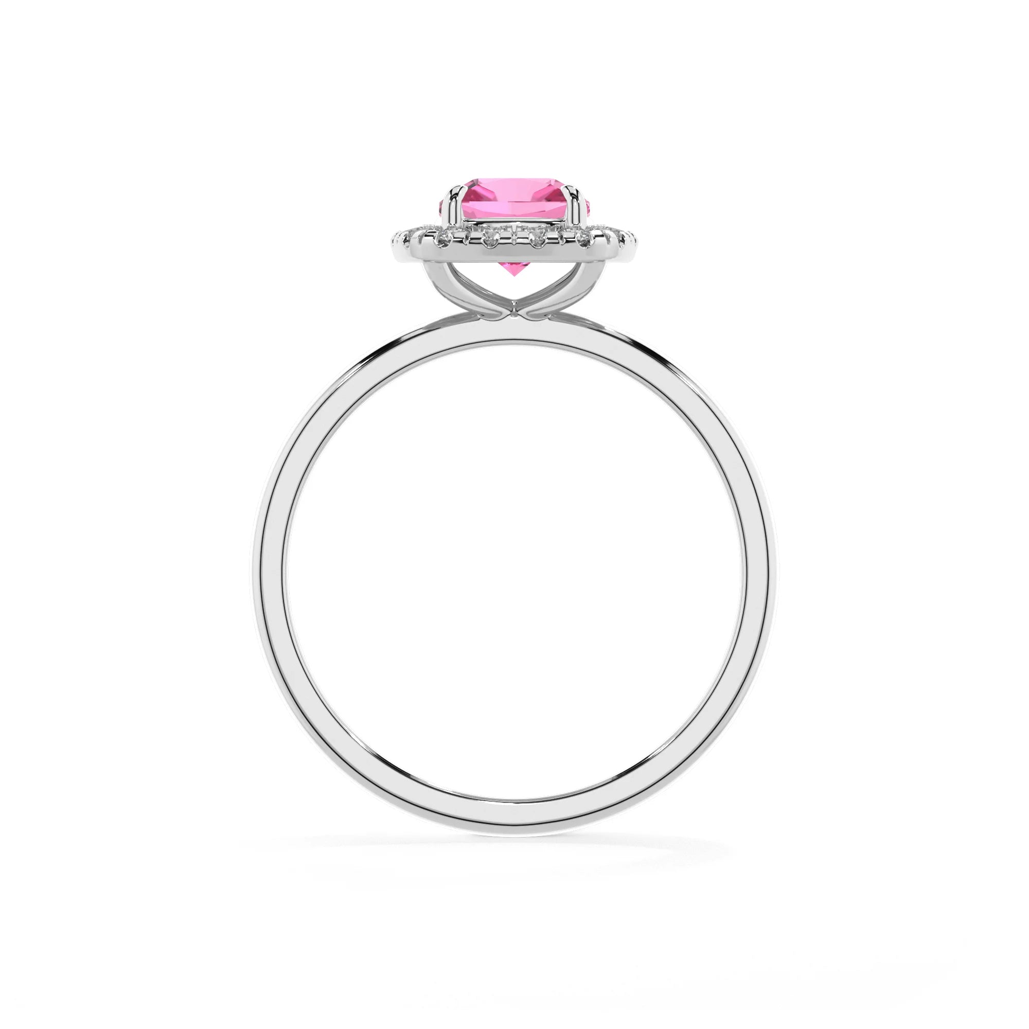 lab grown pink-sapphire cushion solitaire rings in platinum