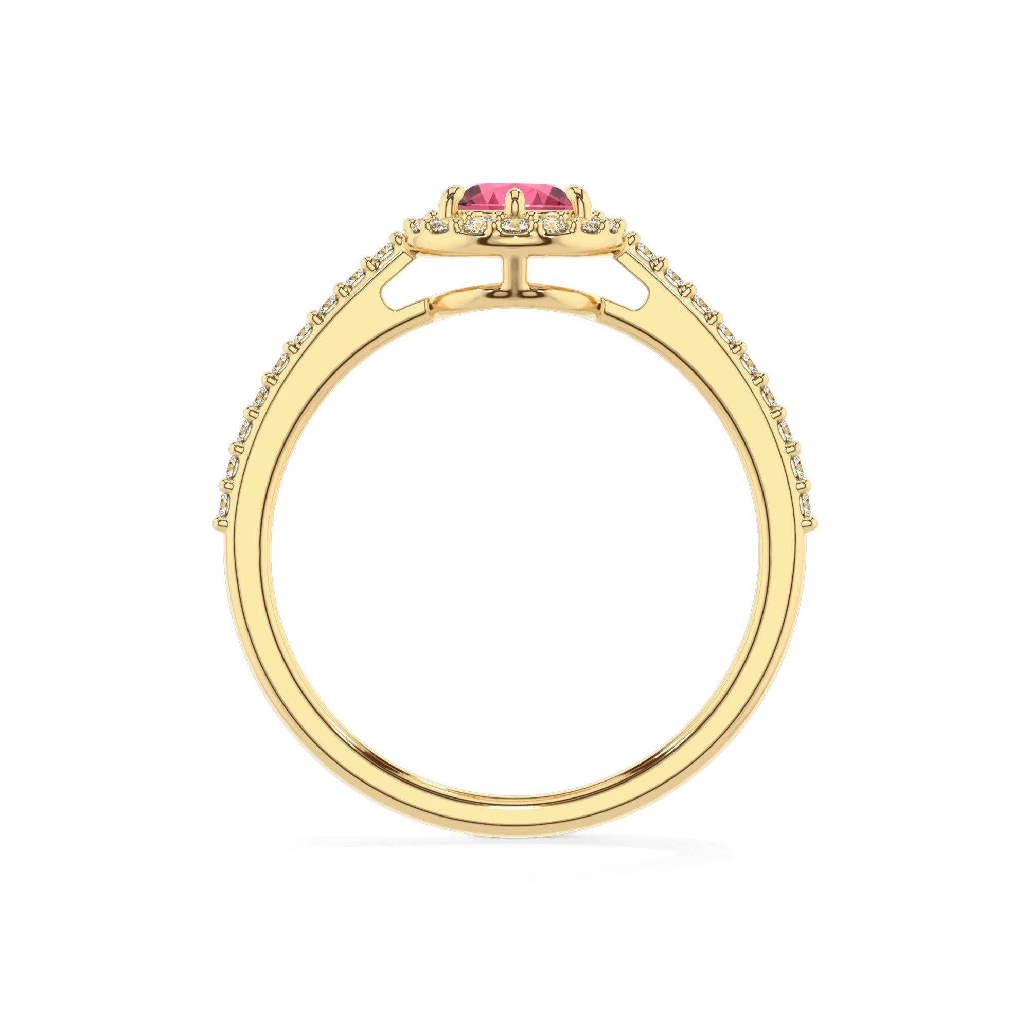 lab grown pink-tourmaline pear solitaire rings in yellow gold