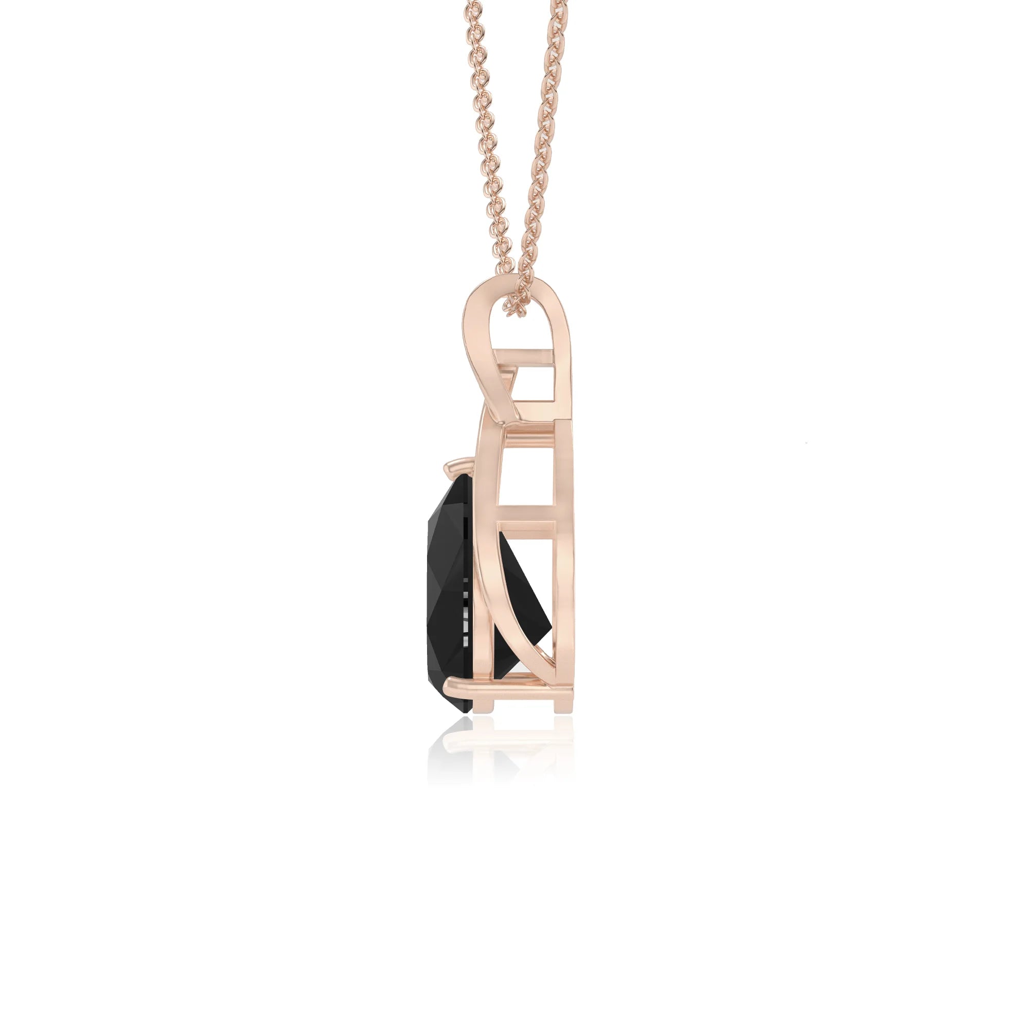 natural black-onyx pear solitaire necklaces in rose gold