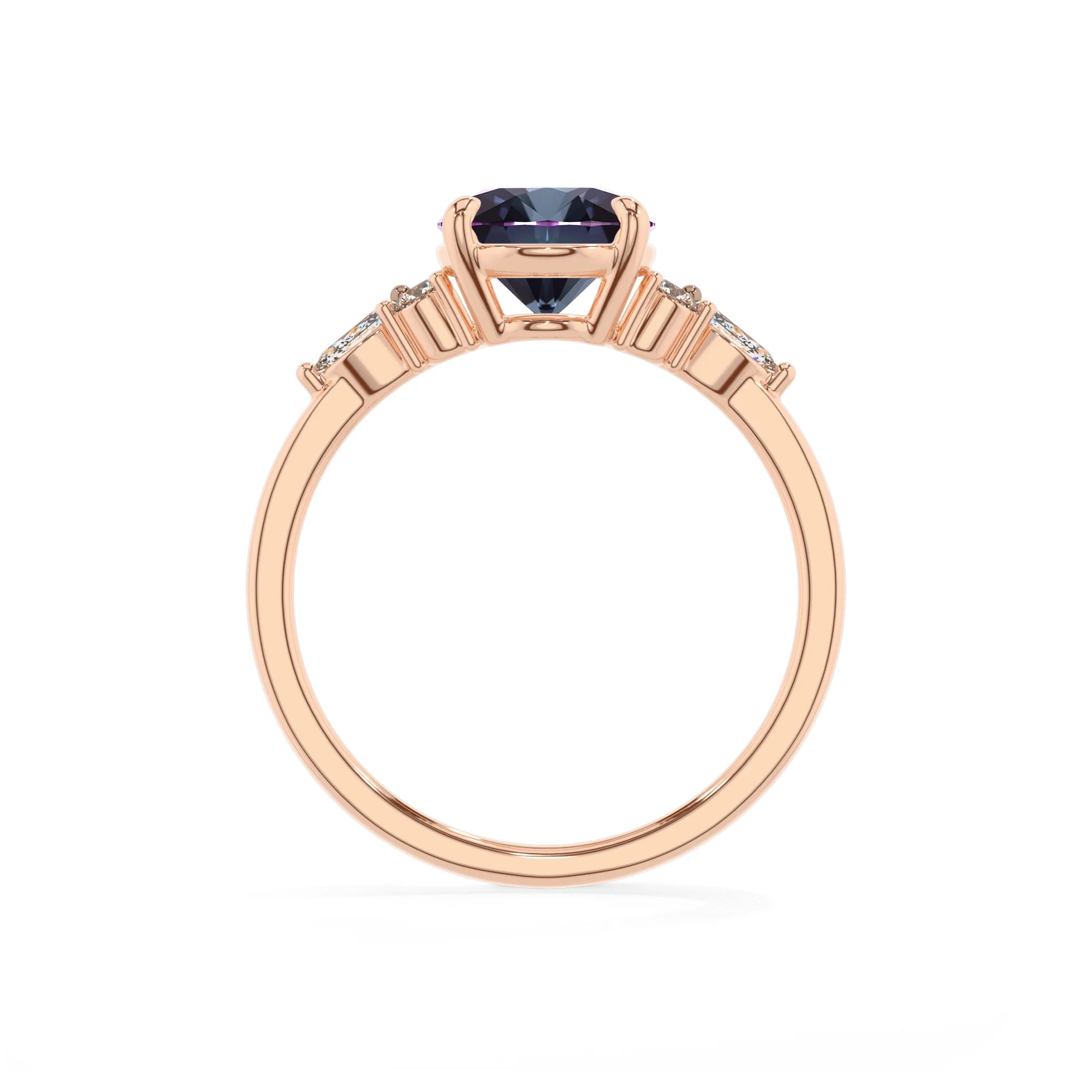 lab grown alexandrite oval solitaire rings in rose gold