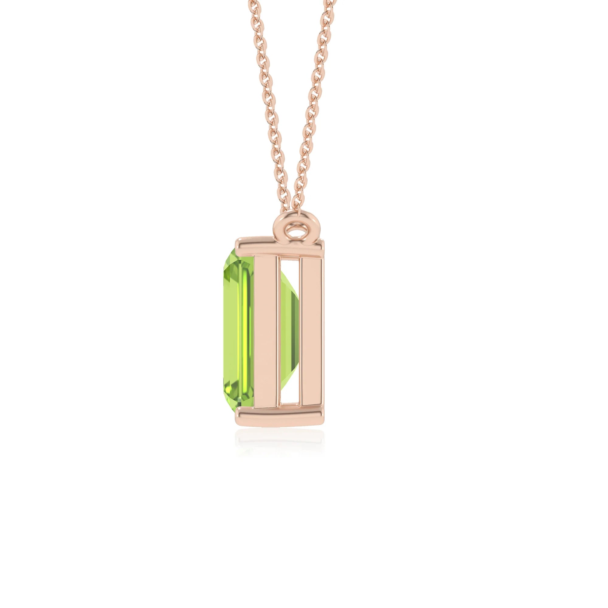 natural peridot emerald cut solitaire necklaces in rose gold