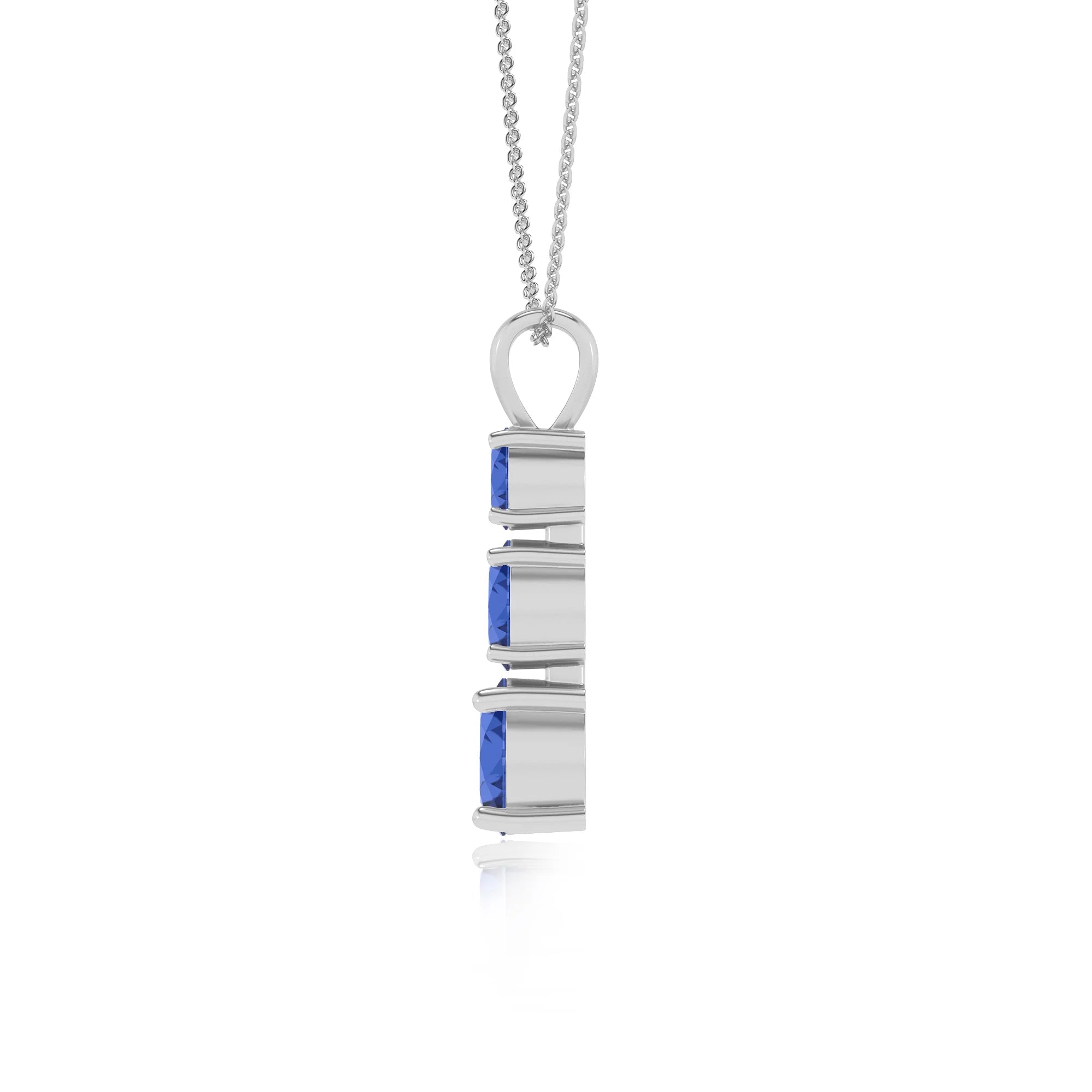 lab grown blue-sapphire round bar v-bale necklaces in white gold