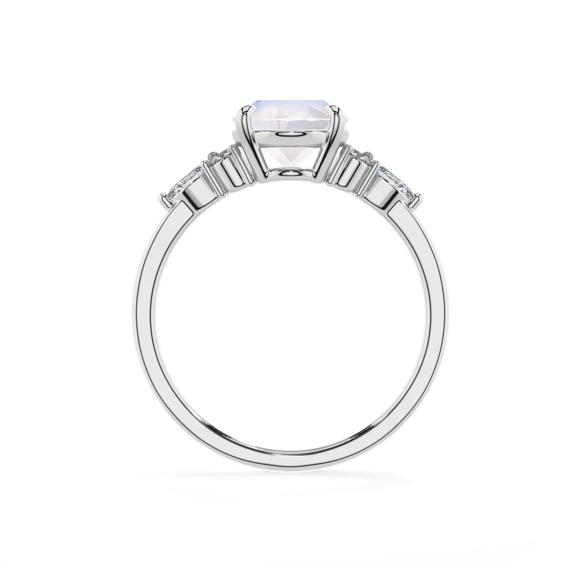 natural rainbow-moonstone oval solitaire rings in platinum
