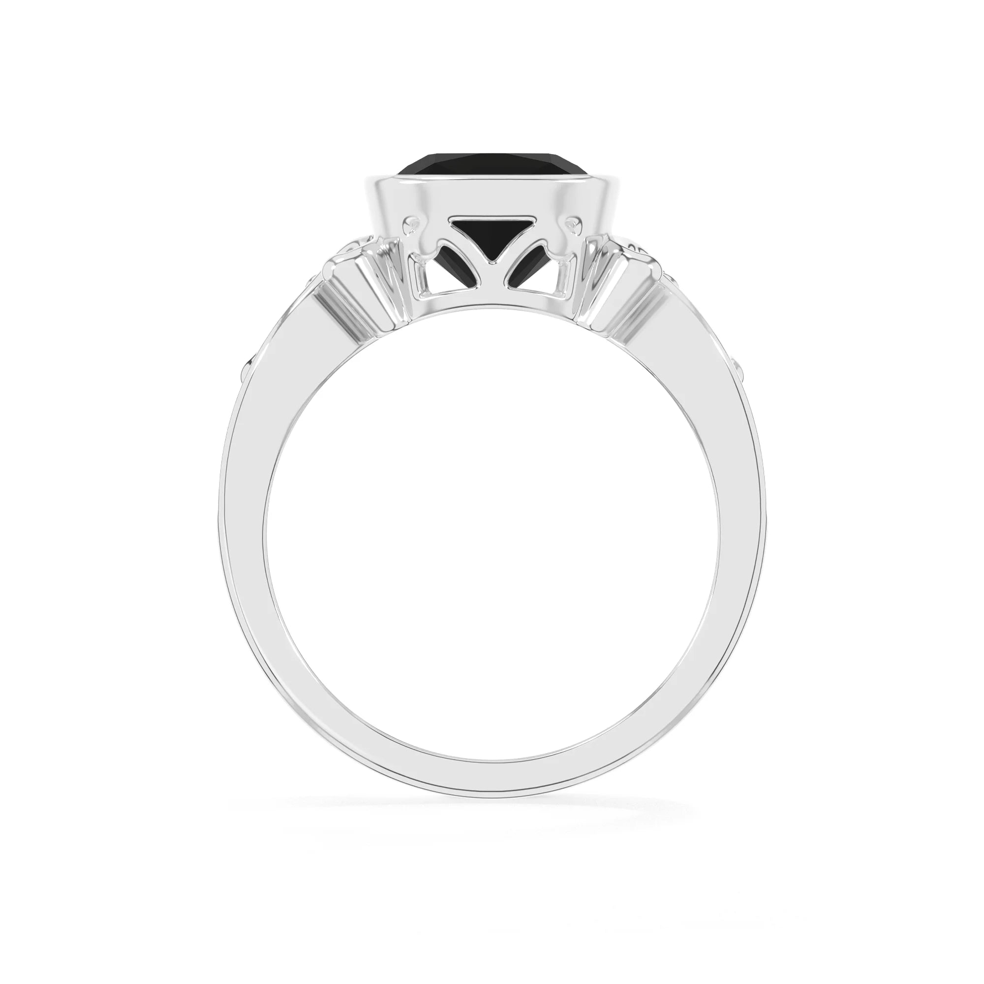 natural black-onyx cushion solitaire rings in platinum