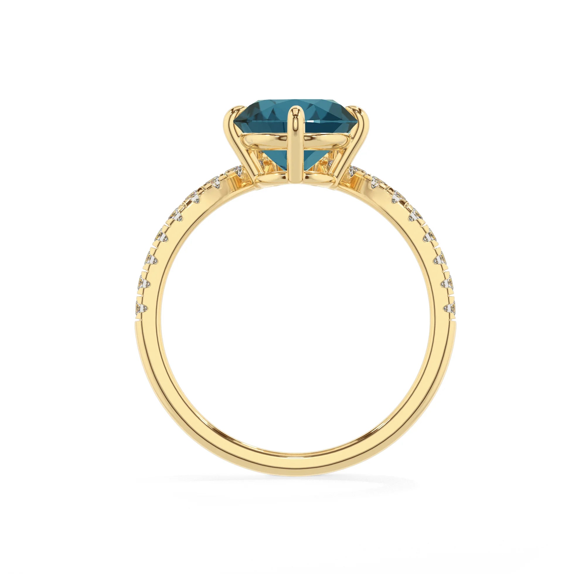 natural london-blue-topaz round solitaire rings in yellow gold