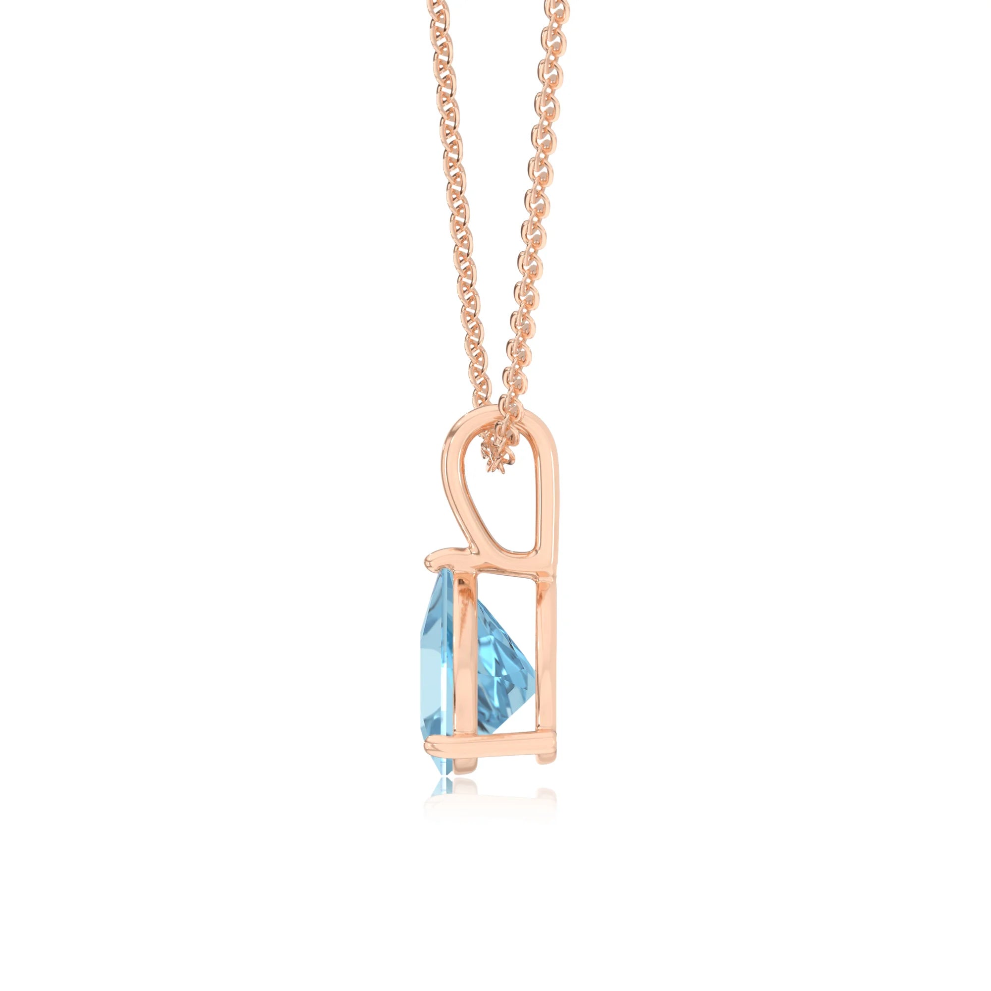 lab grown aquamarine trillion solitaire necklaces in rose gold