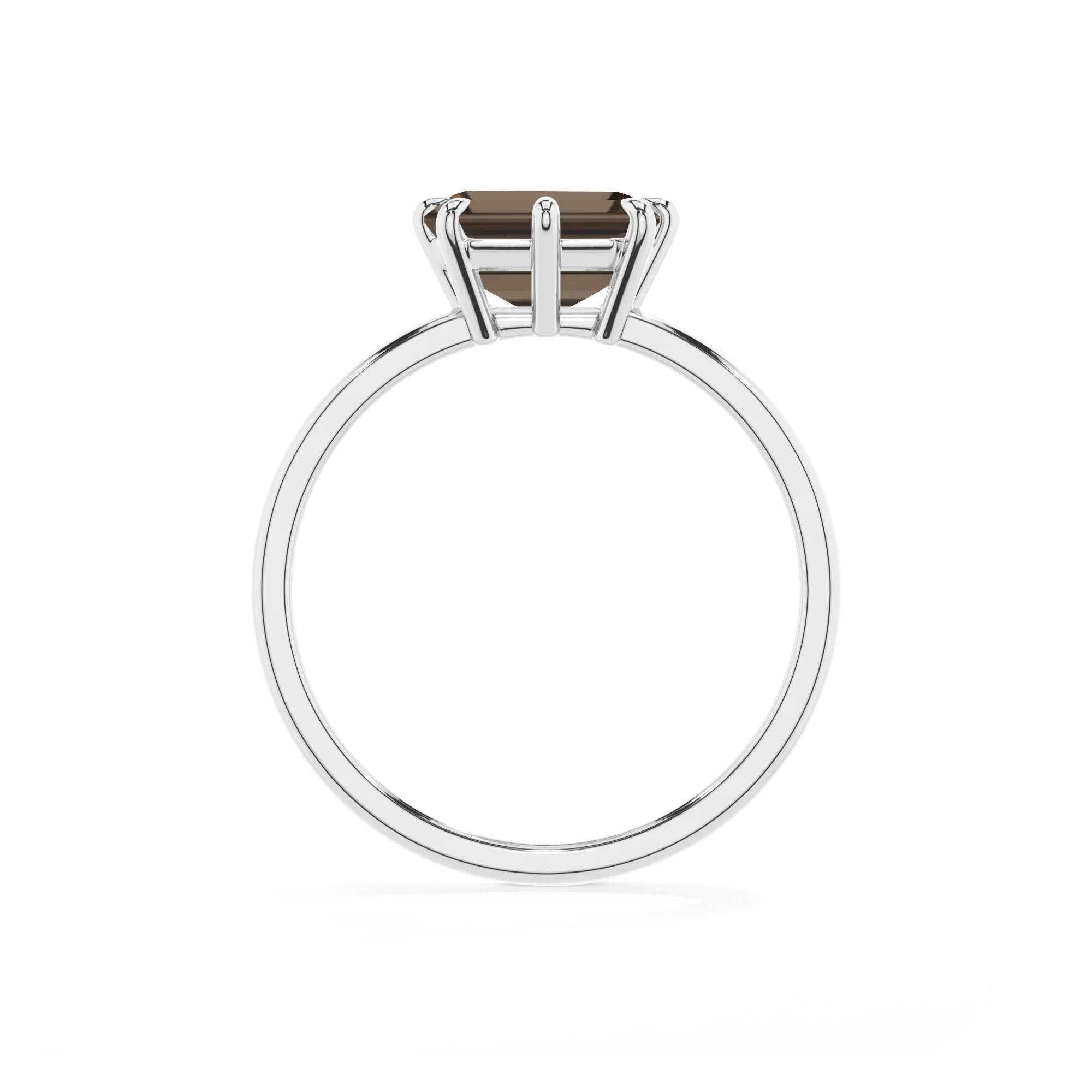 natural smoky-quartz emerald cut solitaire rings in white gold