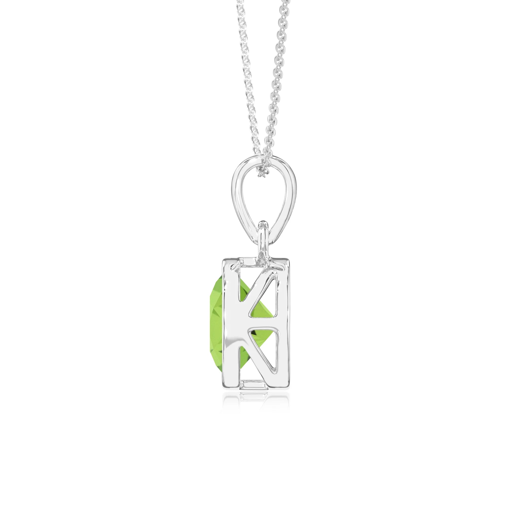 natural peridot round solitaire necklaces in white gold