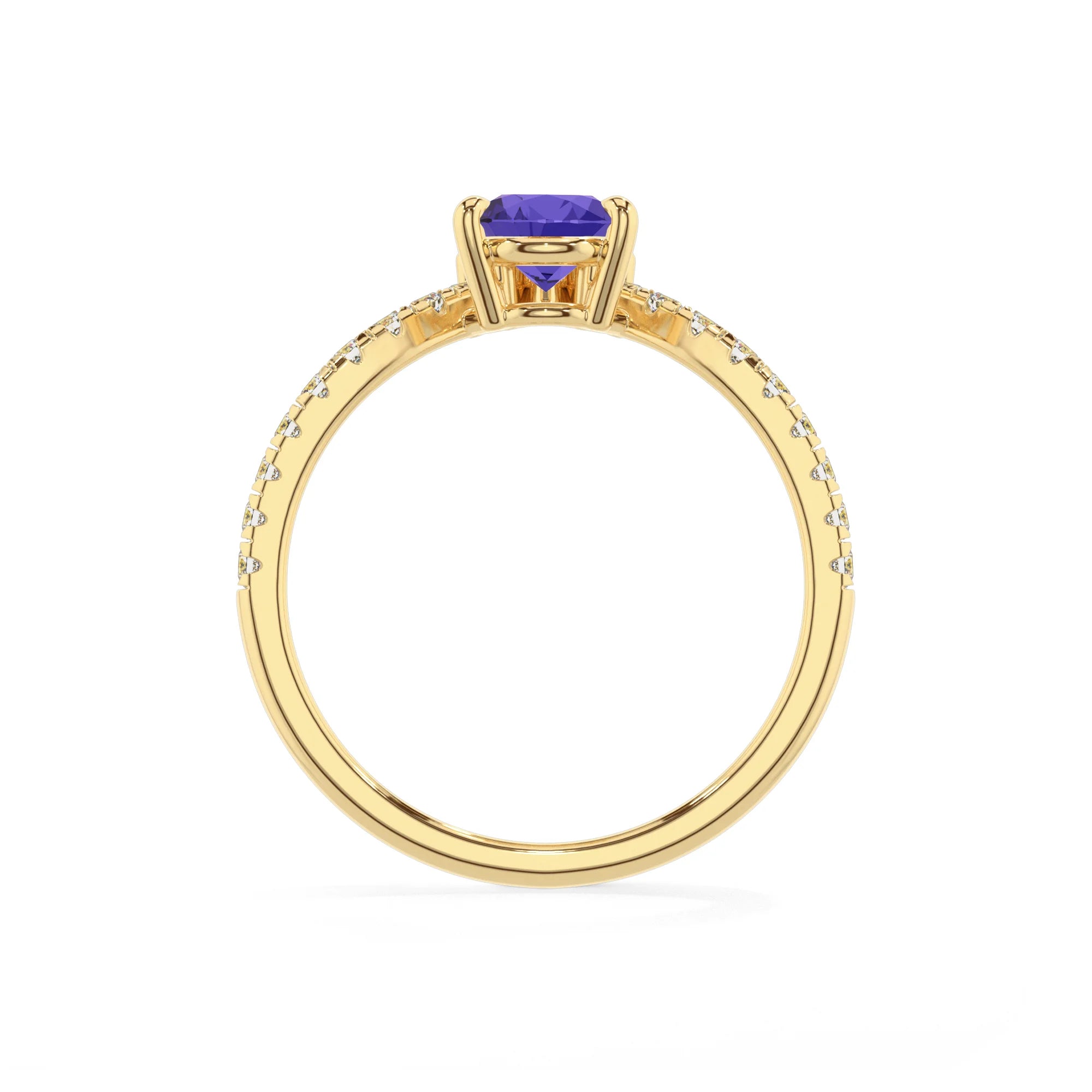 lab grown tanzanite pear solitaire rings in yellow gold