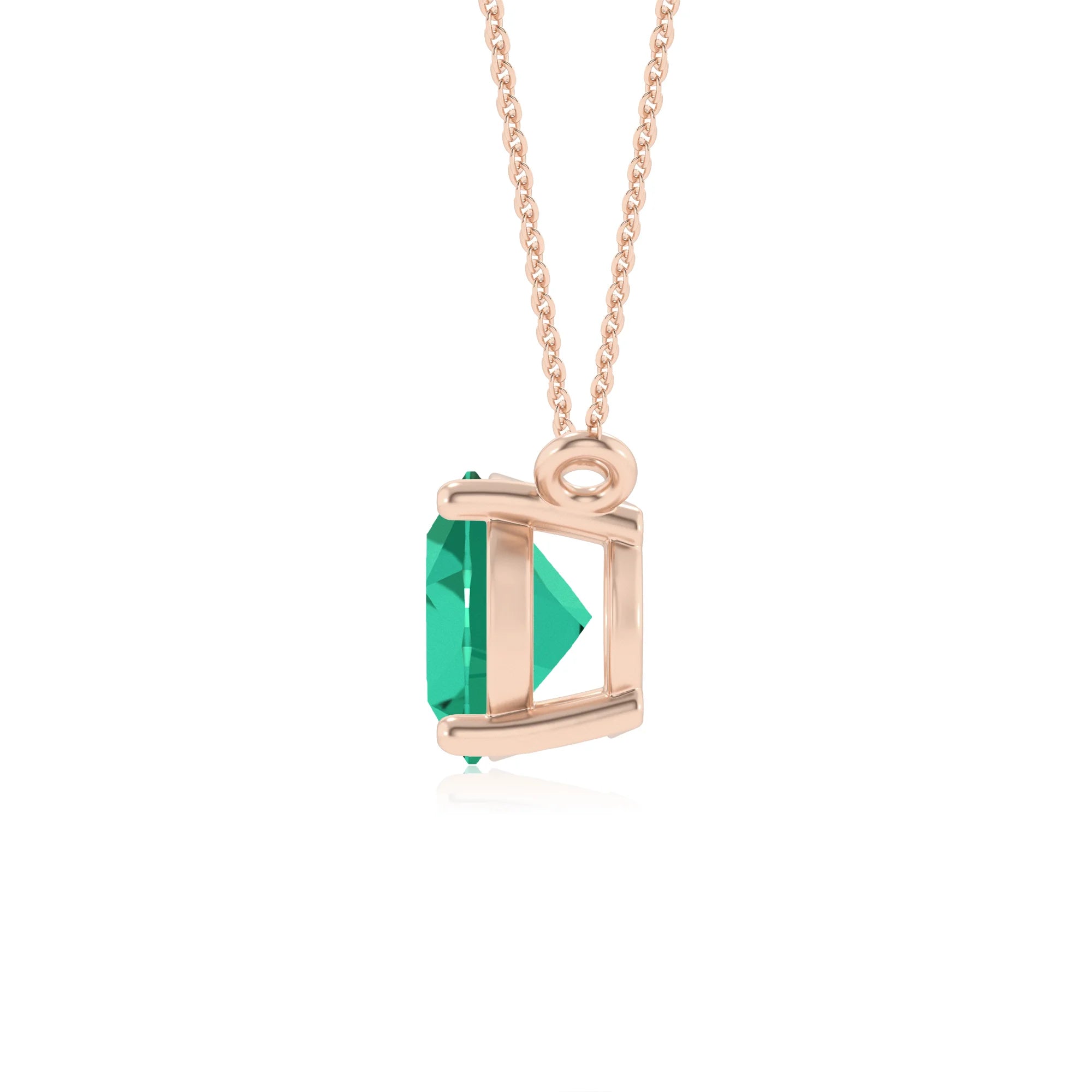 lab grown emerald oval solitaire necklaces in rose gold