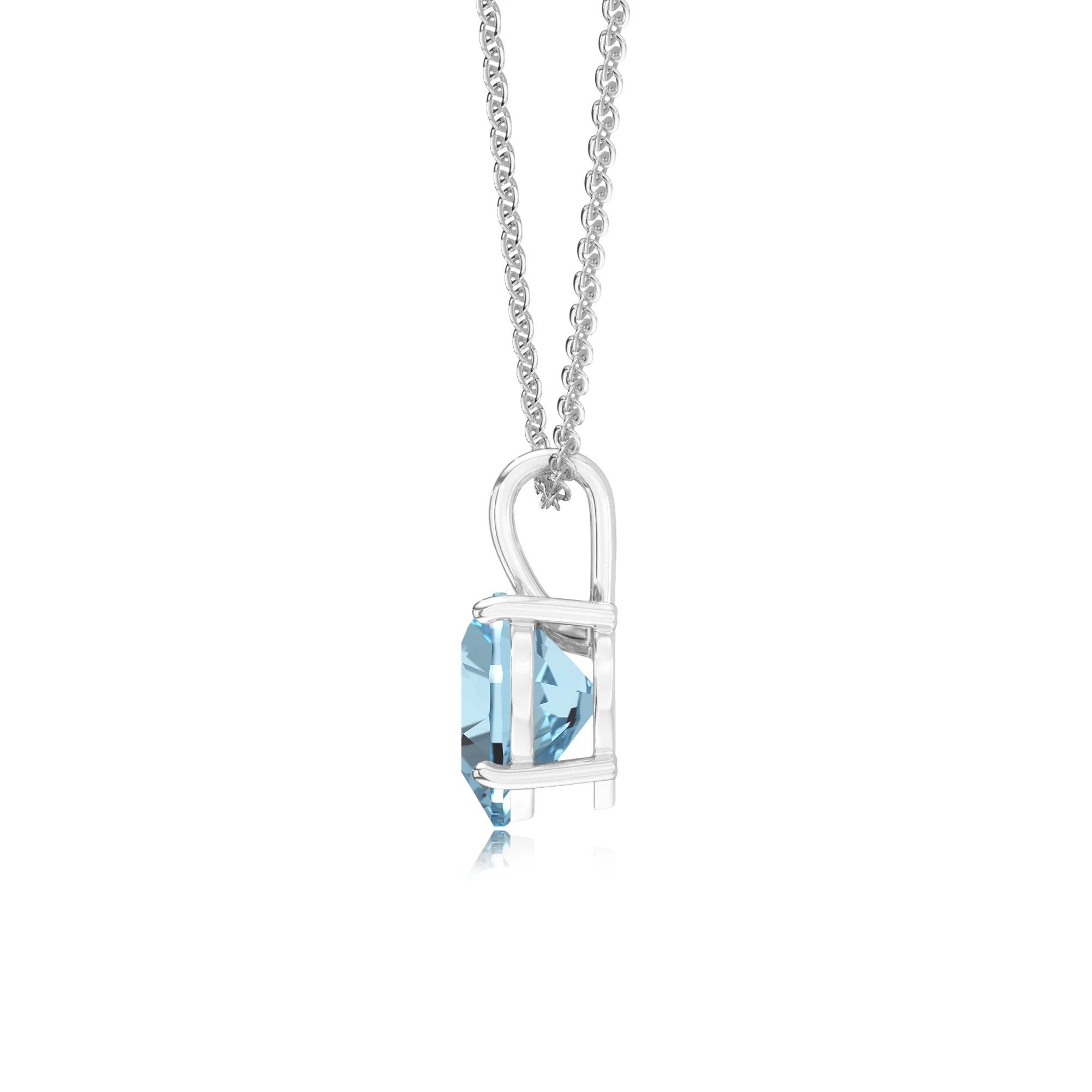 lab grown aquamarine heart solitaire necklaces in sterling silver