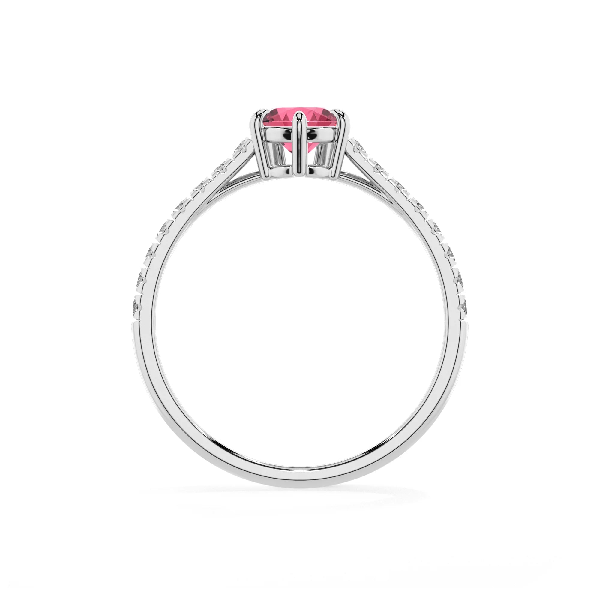 lab grown pink-tourmaline pear half eternity solitaire engagement rings in sterling silver