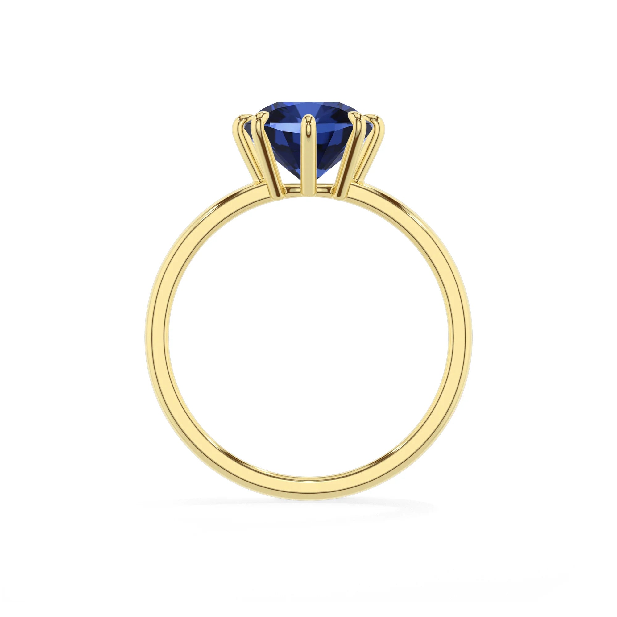 lab grown blue-sapphire cushion solitaire rings in yellow gold