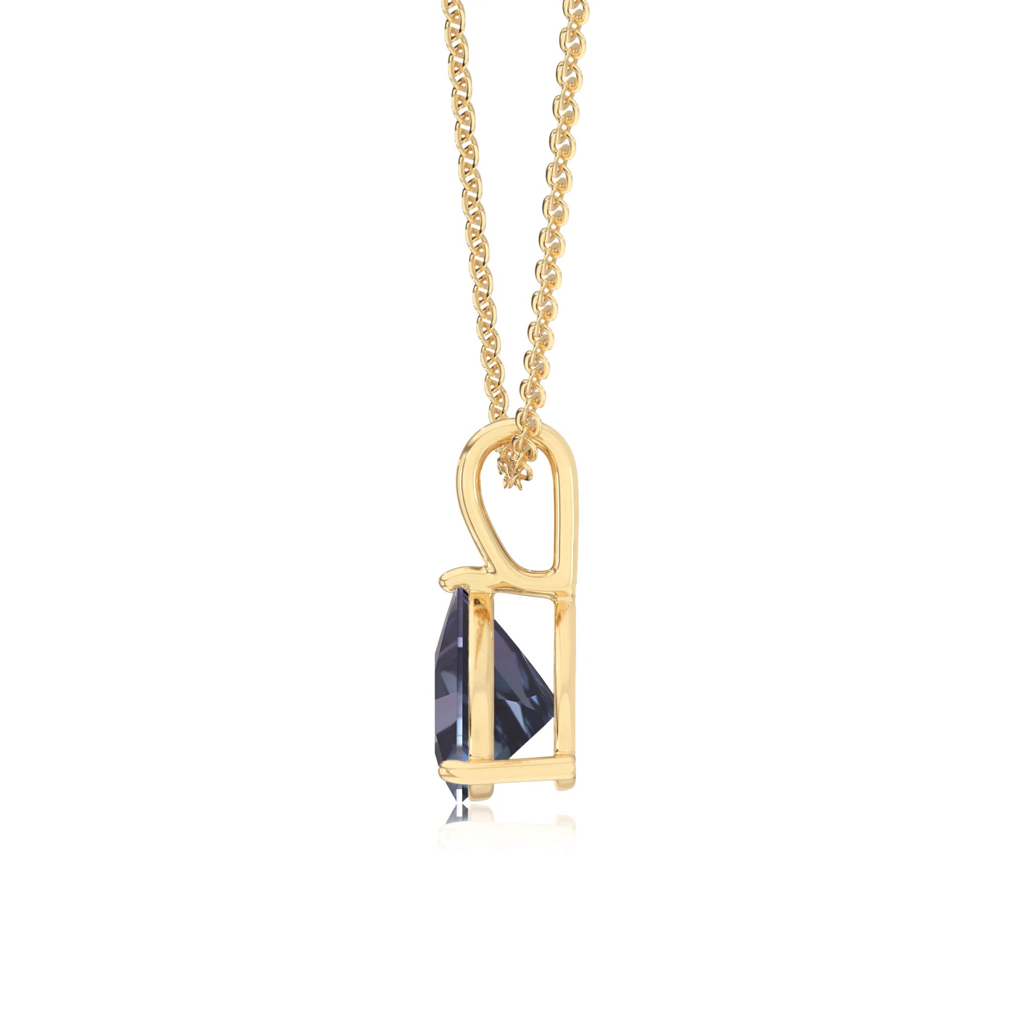 lab grown alexandrite trillion solitaire necklaces in yellow gold