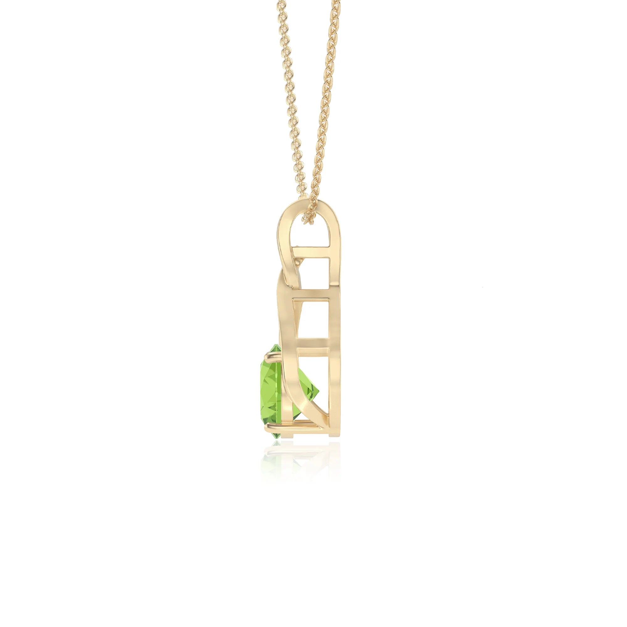 natural peridot round solitaire necklaces in yellow gold
