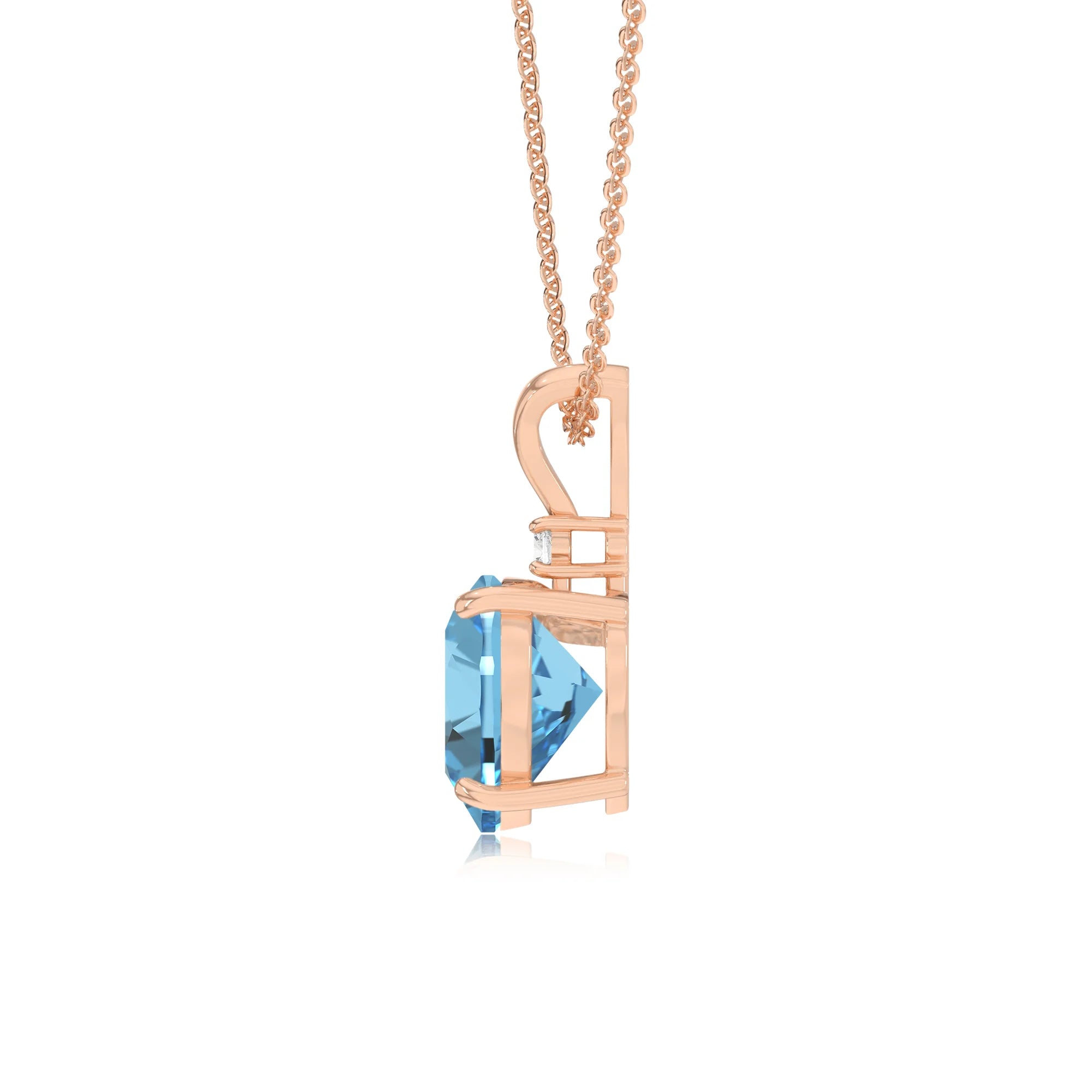 natural swiss-blue-topaz heart solitaire v-bale necklaces in rose gold