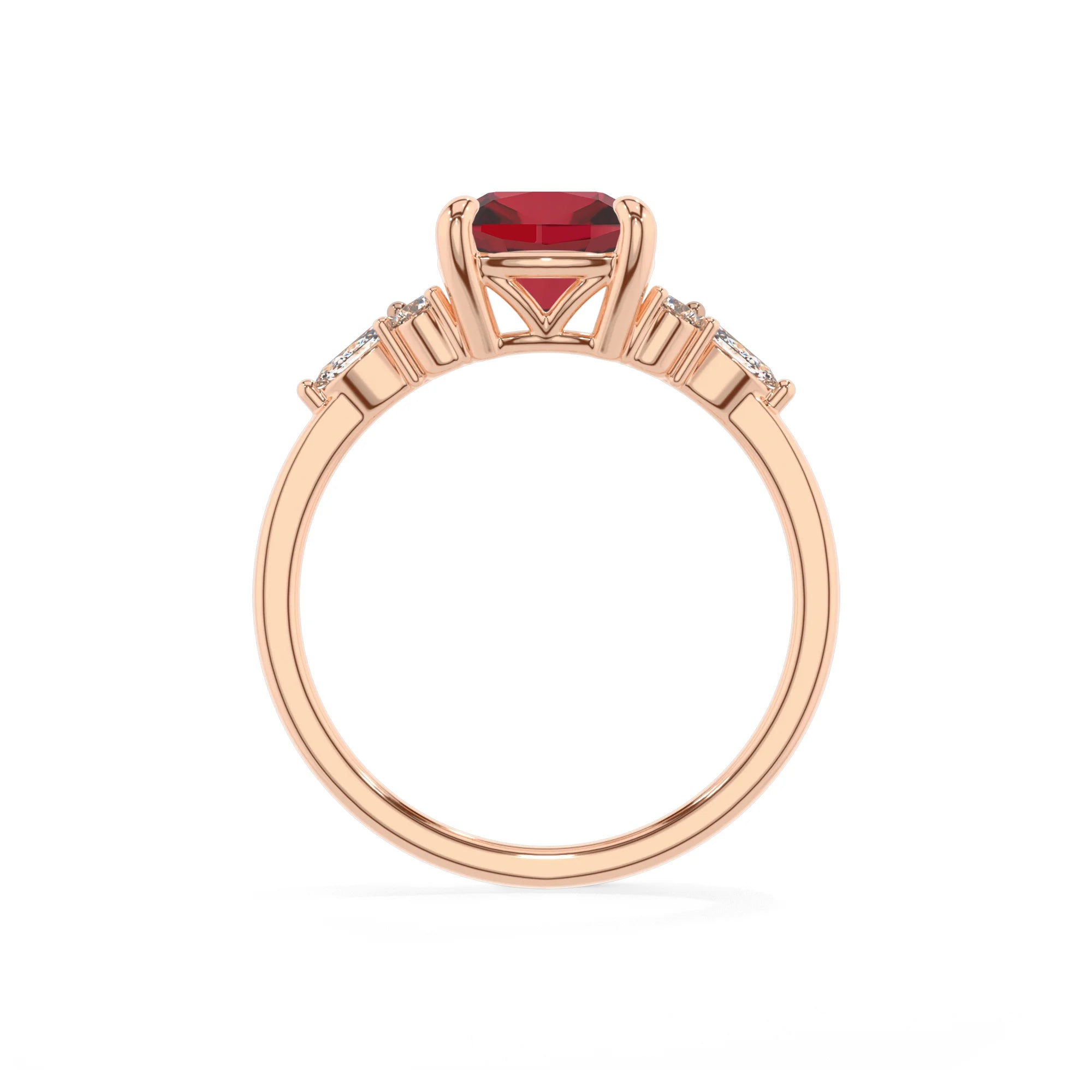lab grown ruby cushion solitaire rings in rose gold