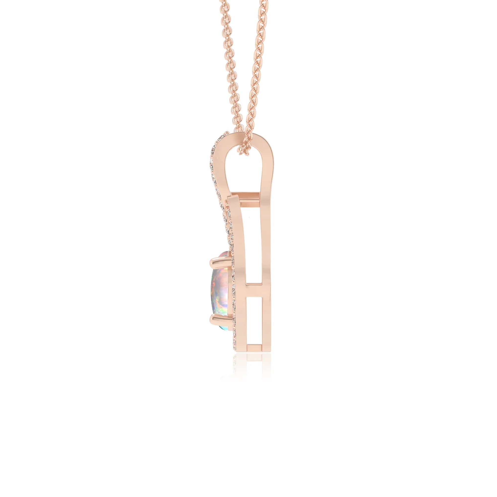 lab grown opal round solitaire necklaces in rose gold