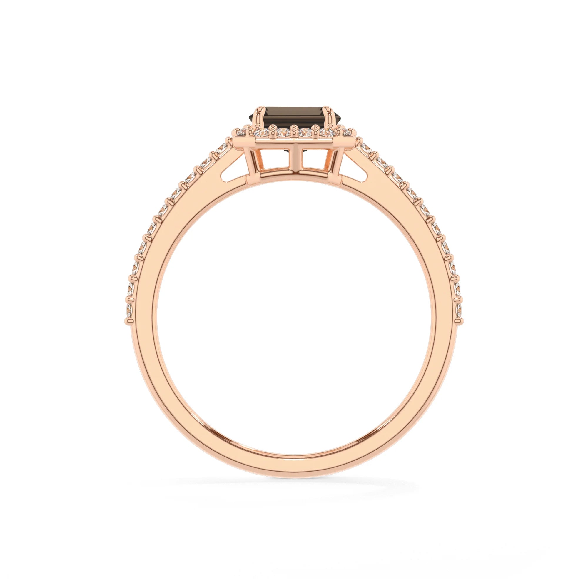 natural smoky-quartz emerald cut solitaire rings in rose gold