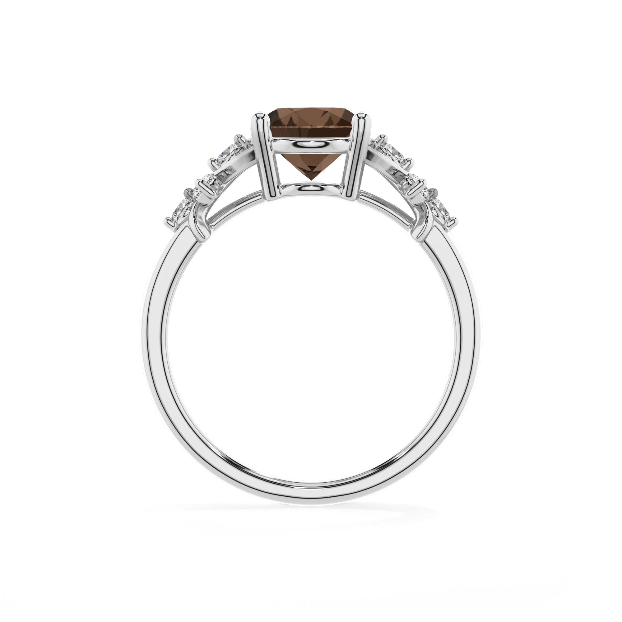 natural smoky-quartz oval solitaire rings in white gold