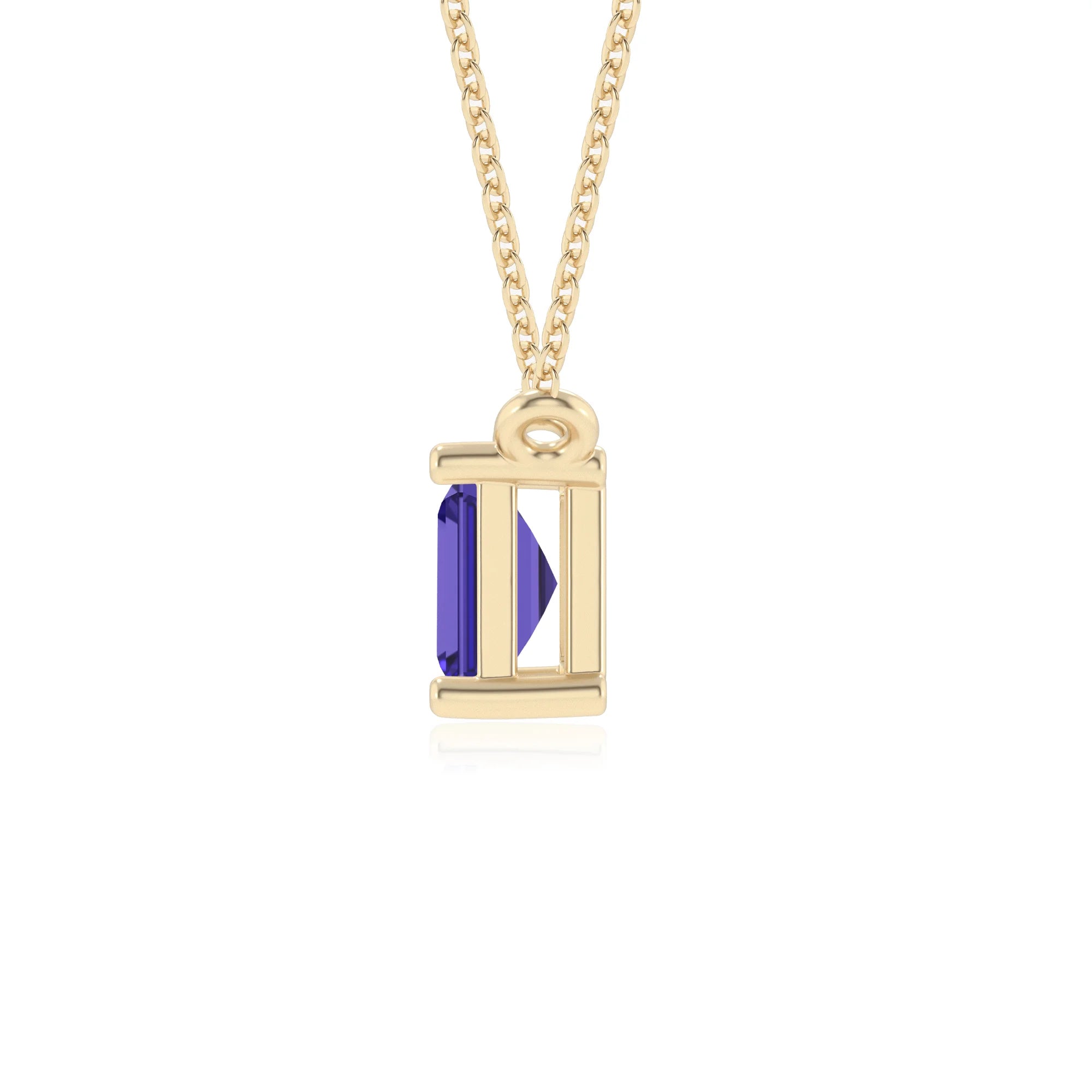 lab grown tanzanite emerald cut solitaire necklaces in yellow gold